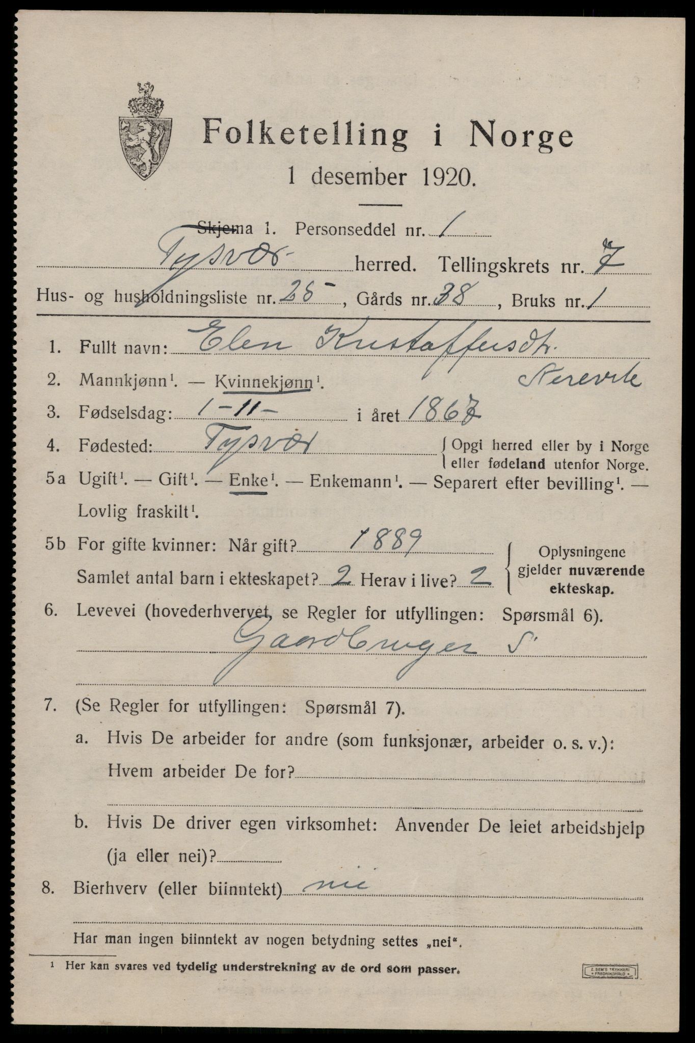 SAST, Folketelling 1920 for 1146 Tysvær herred, 1920, s. 2636