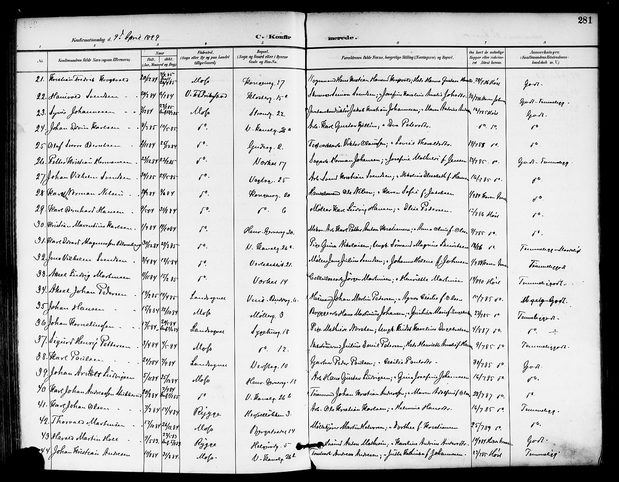 Moss prestekontor Kirkebøker, AV/SAO-A-2003/F/Fb/L0003: Ministerialbok nr. II 3, 1894-1901, s. 281