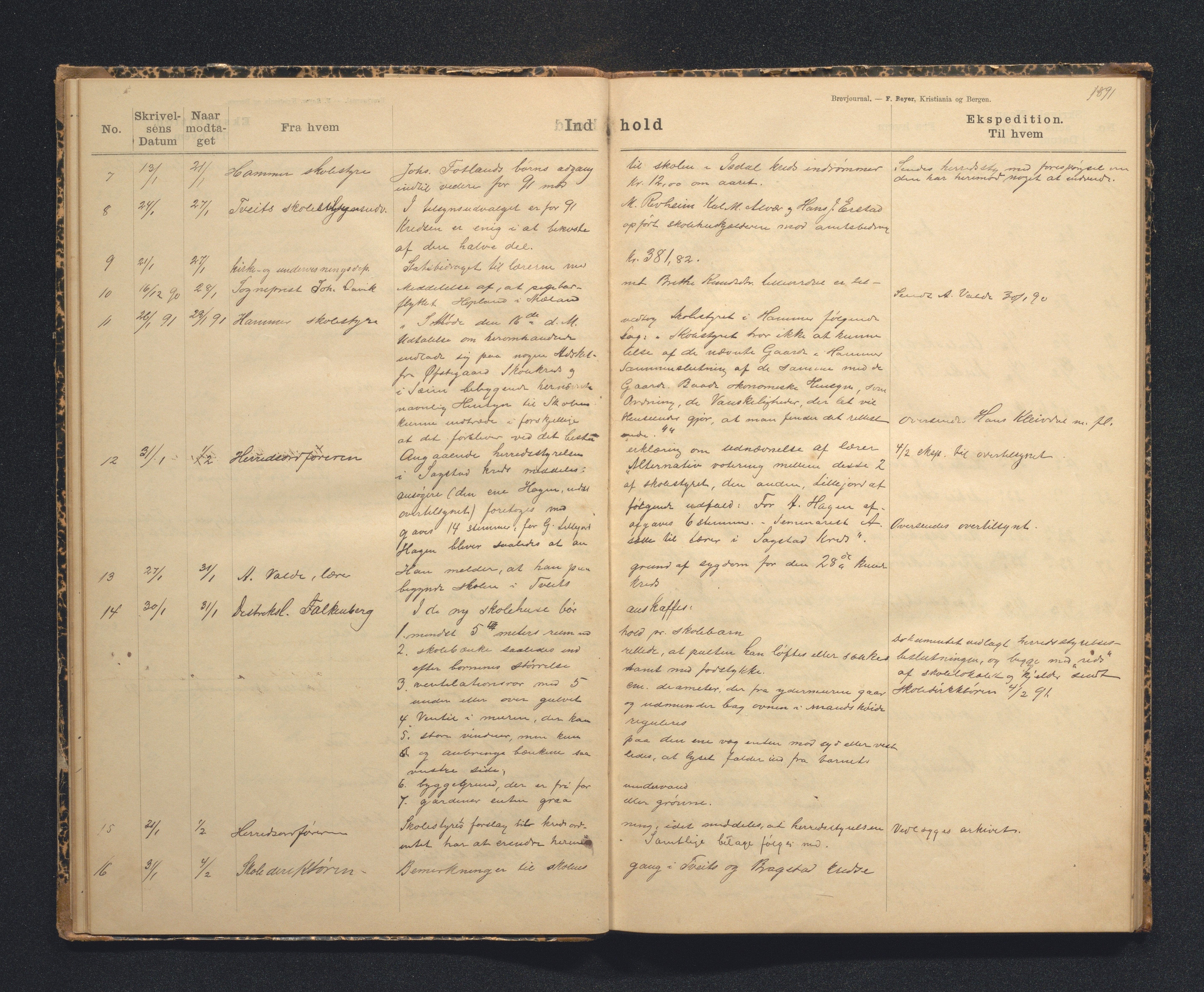 Alversund kommune. Skulestyret, IKAH/1257-211/C/Ca/L0001: Brevjournal for Alversund skulestyre, 1889-1899