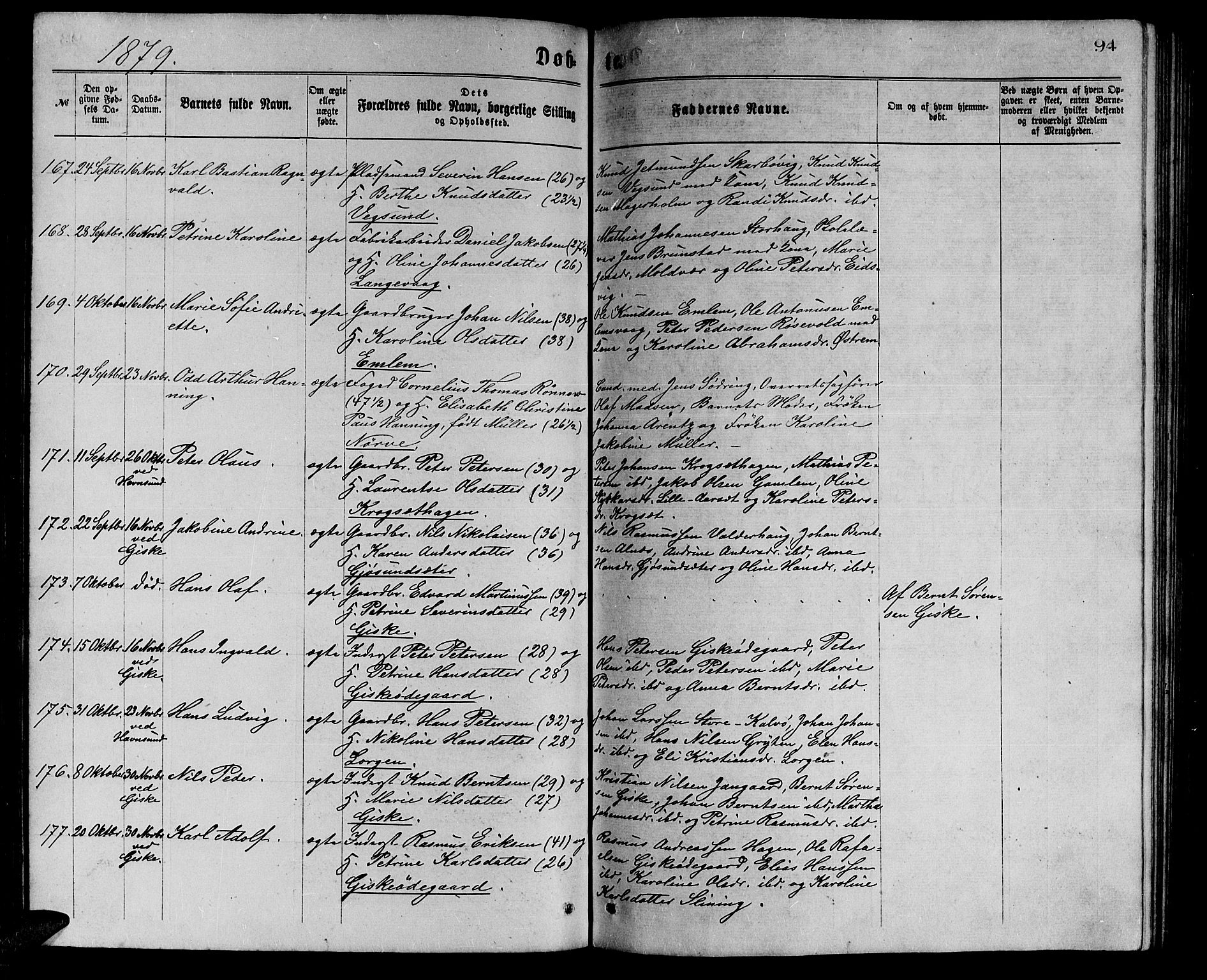 Ministerialprotokoller, klokkerbøker og fødselsregistre - Møre og Romsdal, AV/SAT-A-1454/528/L0429: Klokkerbok nr. 528C10, 1872-1886, s. 94