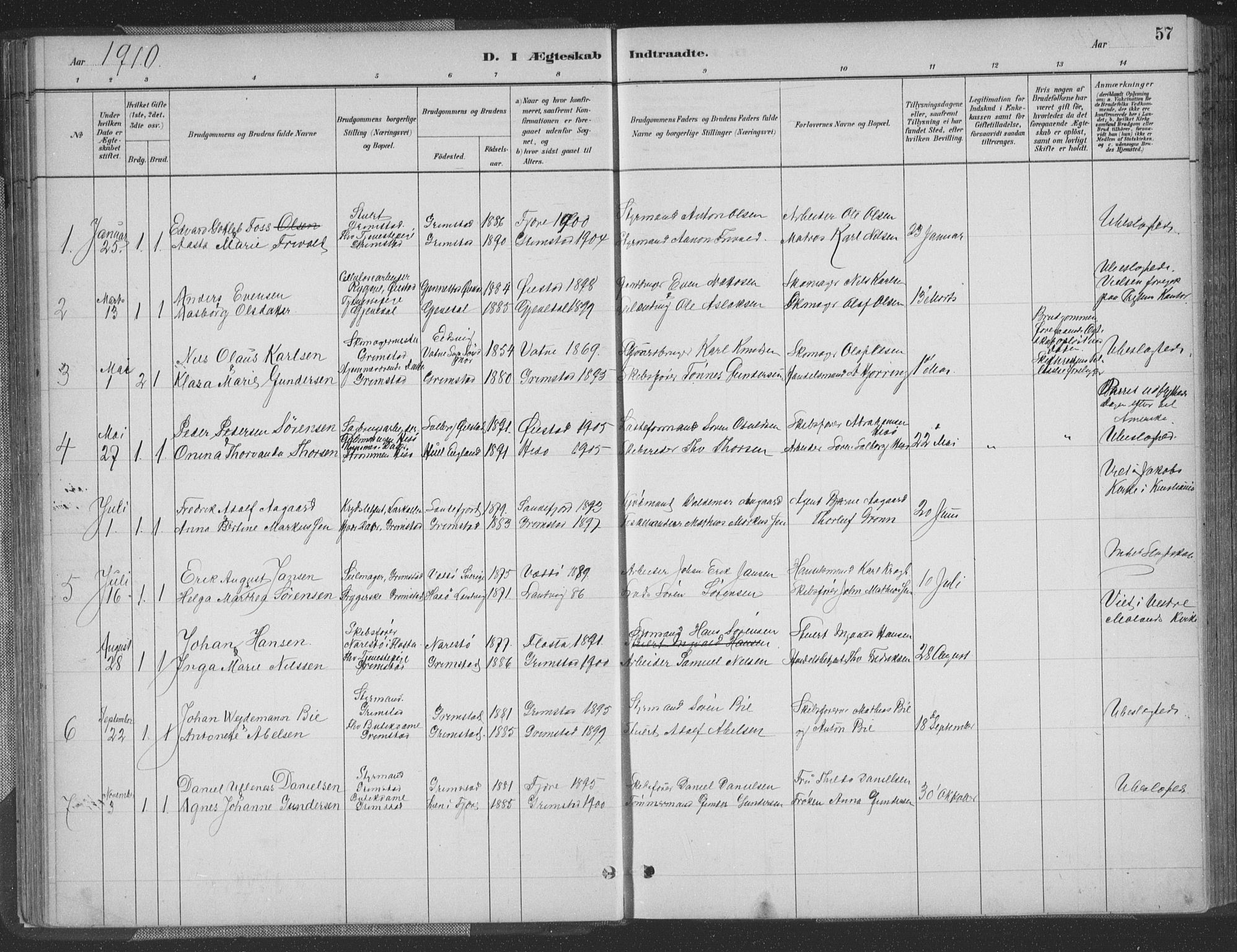 Grimstad sokneprestkontor, AV/SAK-1111-0017/F/Fa/L0004: Ministerialbok nr. A 3, 1882-1910, s. 57
