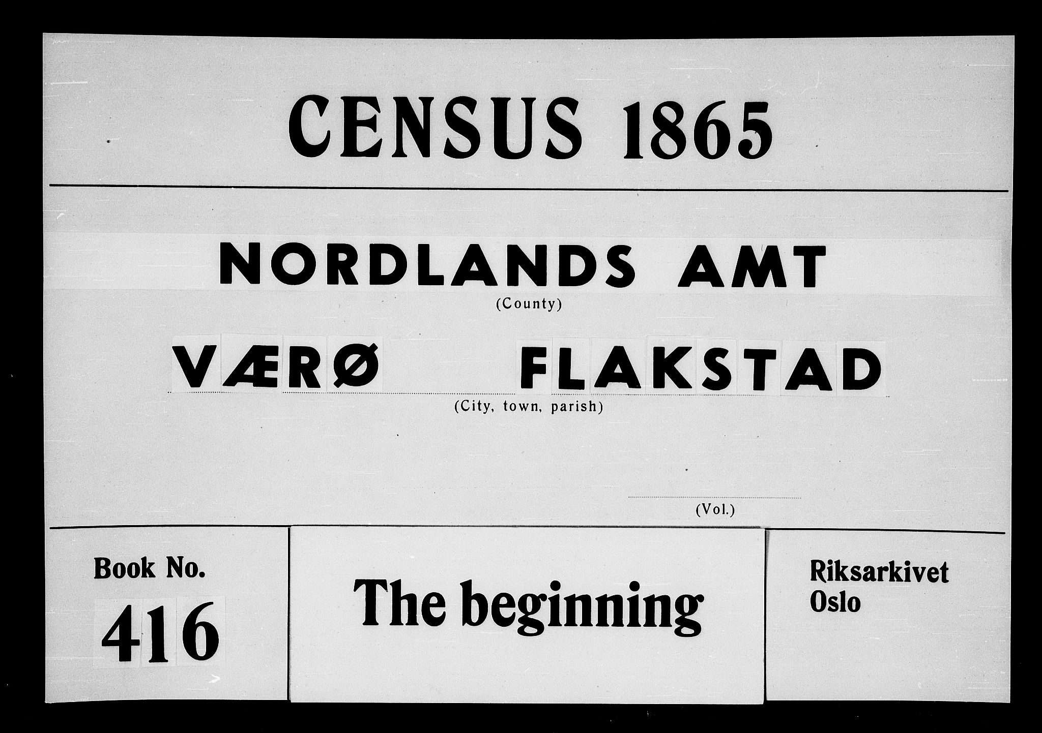 RA, Folketelling 1865 for 1857P Værøy prestegjeld, 1865, s. 1