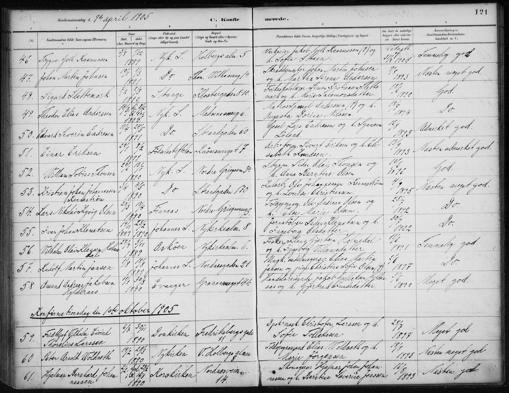 Nykirken Sokneprestembete, AV/SAB-A-77101/H/Haa/L0027: Ministerialbok nr. C 6, 1886-1913, s. 121