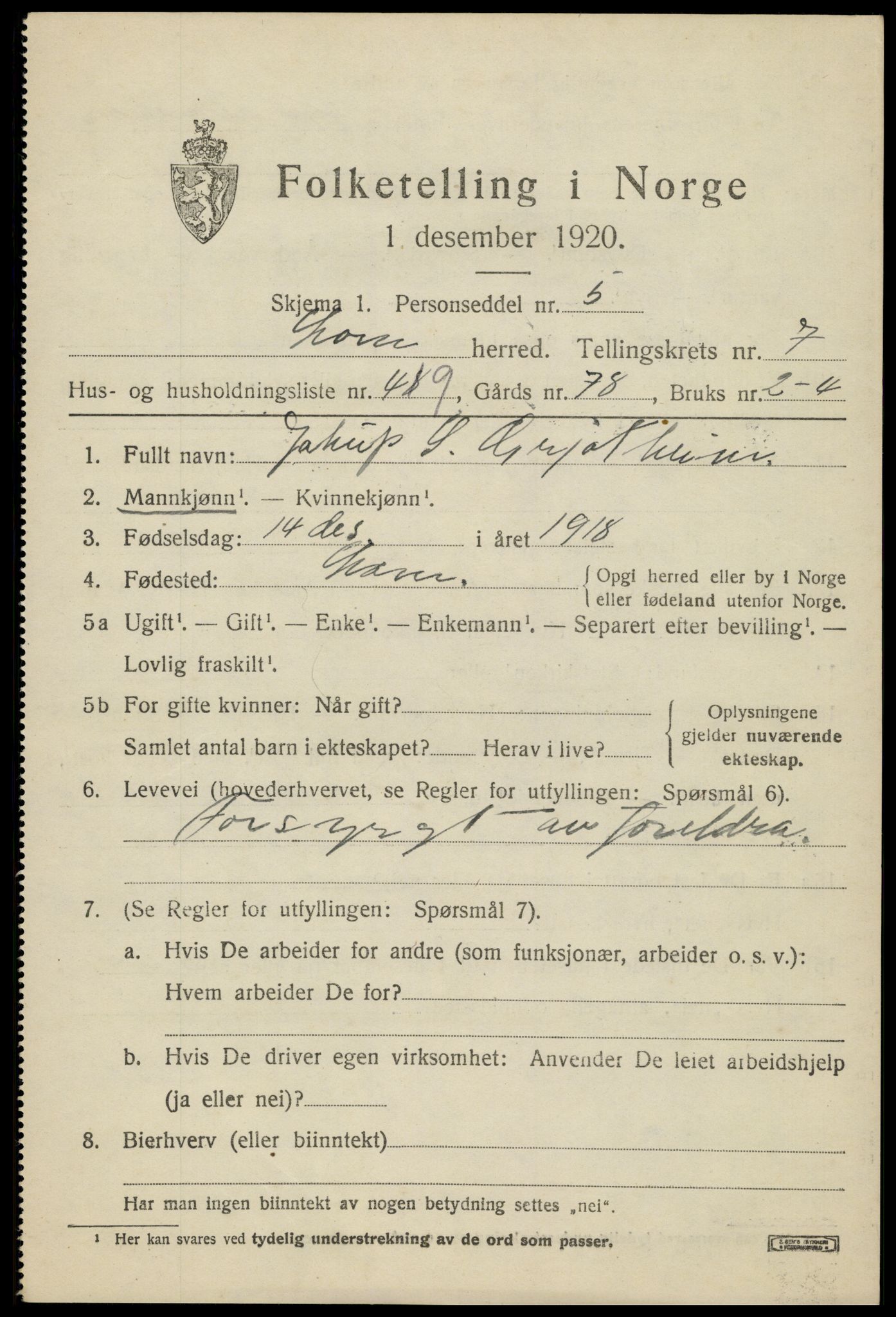 SAH, Folketelling 1920 for 0514 Lom herred, 1920, s. 4746