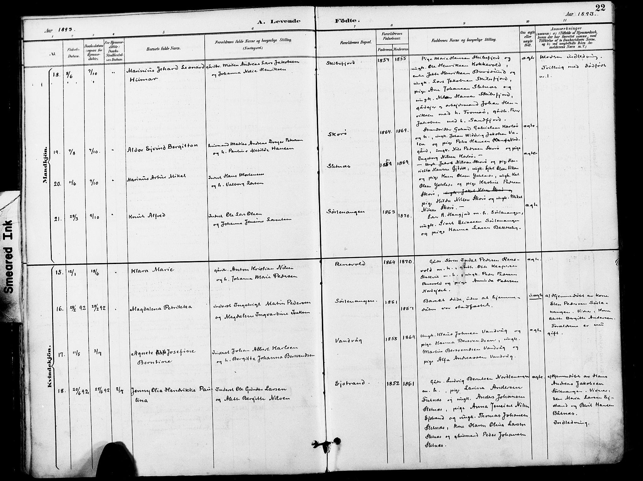 Karlsøy sokneprestembete, AV/SATØ-S-1299/H/Ha/Haa/L0007kirke: Ministerialbok nr. 7, 1891-1902, s. 22
