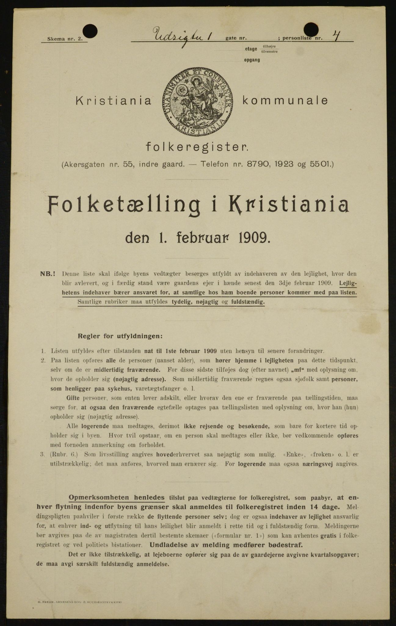 OBA, Kommunal folketelling 1.2.1909 for Kristiania kjøpstad, 1909, s. 110077