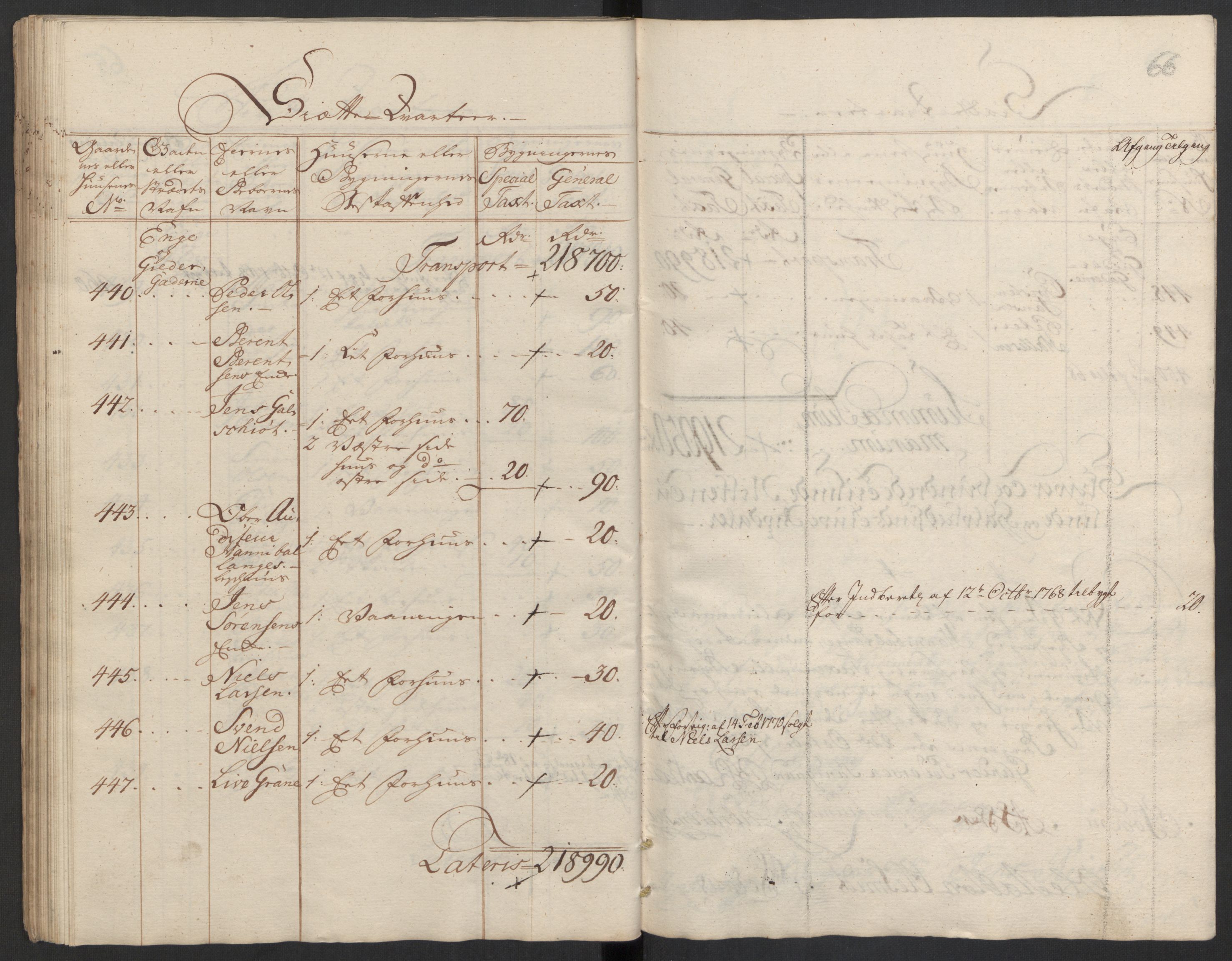 Kommersekollegiet, Brannforsikringskontoret 1767-1814, AV/RA-EA-5458/F/Fa/L0008/0002: Bragernes / Branntakstprotokoll, 1767, s. 66