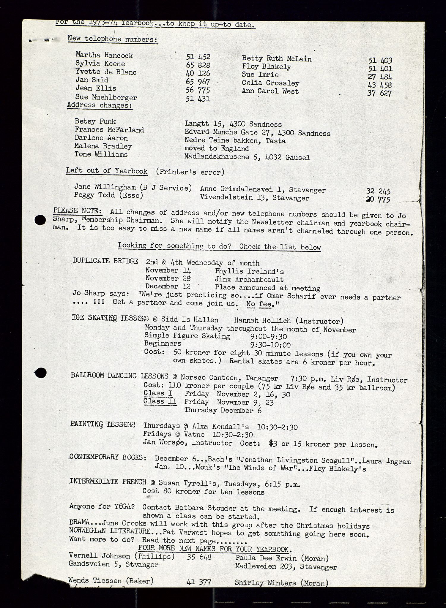 PA 1547 - Petroleum Wives Club, AV/SAST-A-101974/X/Xa/L0001: Newsletters (1971-1978)/radiointervjuer på kasett (1989-1992), 1970-1978