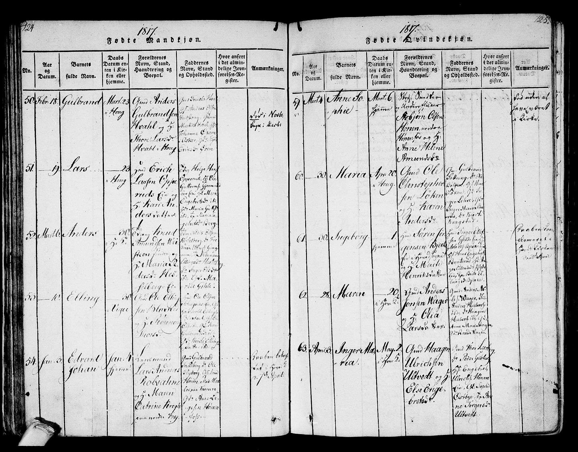 Norderhov kirkebøker, AV/SAKO-A-237/F/Fa/L0008: Ministerialbok nr. 8, 1814-1833, s. 124-125