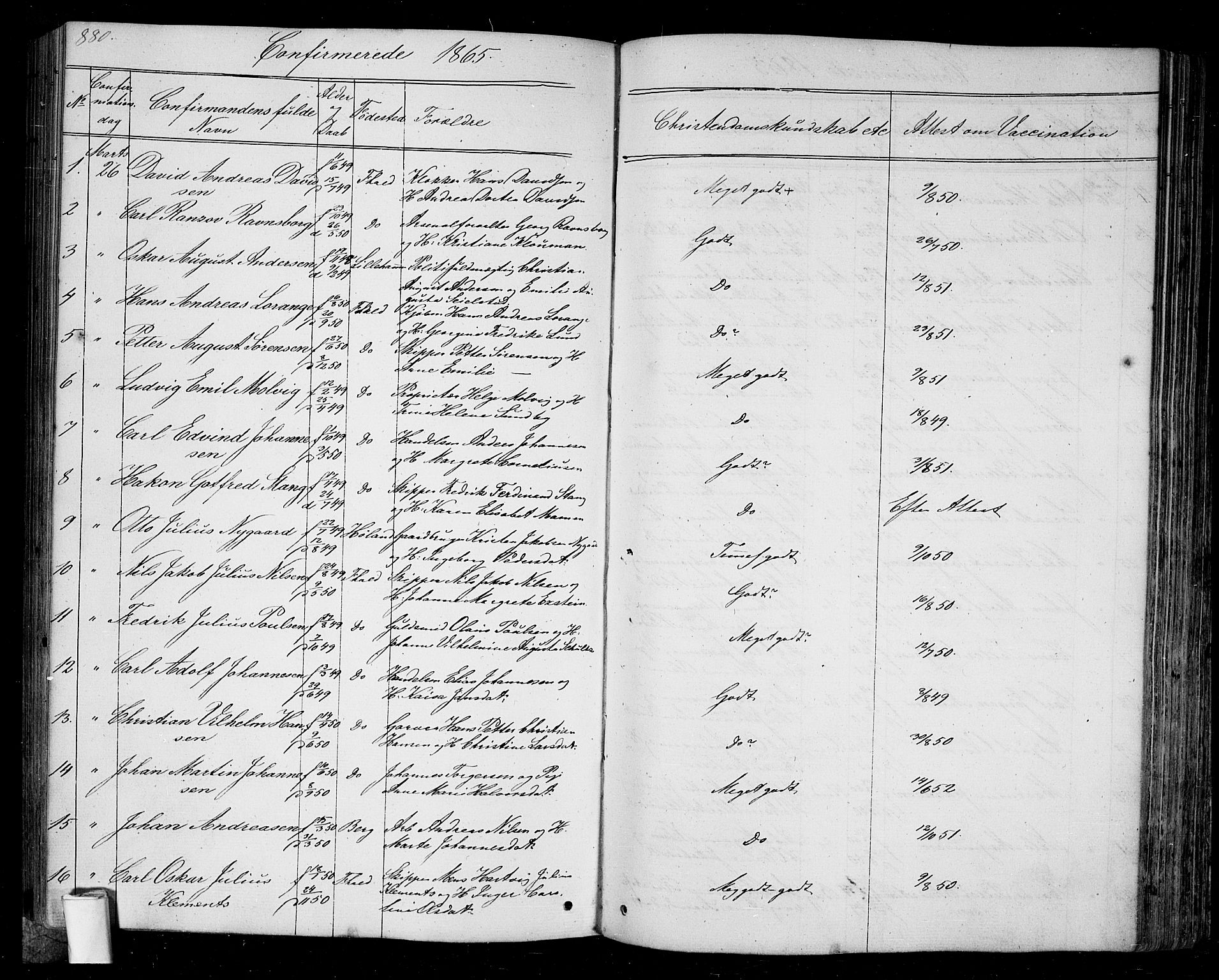 Halden prestekontor Kirkebøker, AV/SAO-A-10909/G/Ga/L0005b: Klokkerbok nr. 5B, 1864-1868, s. 880