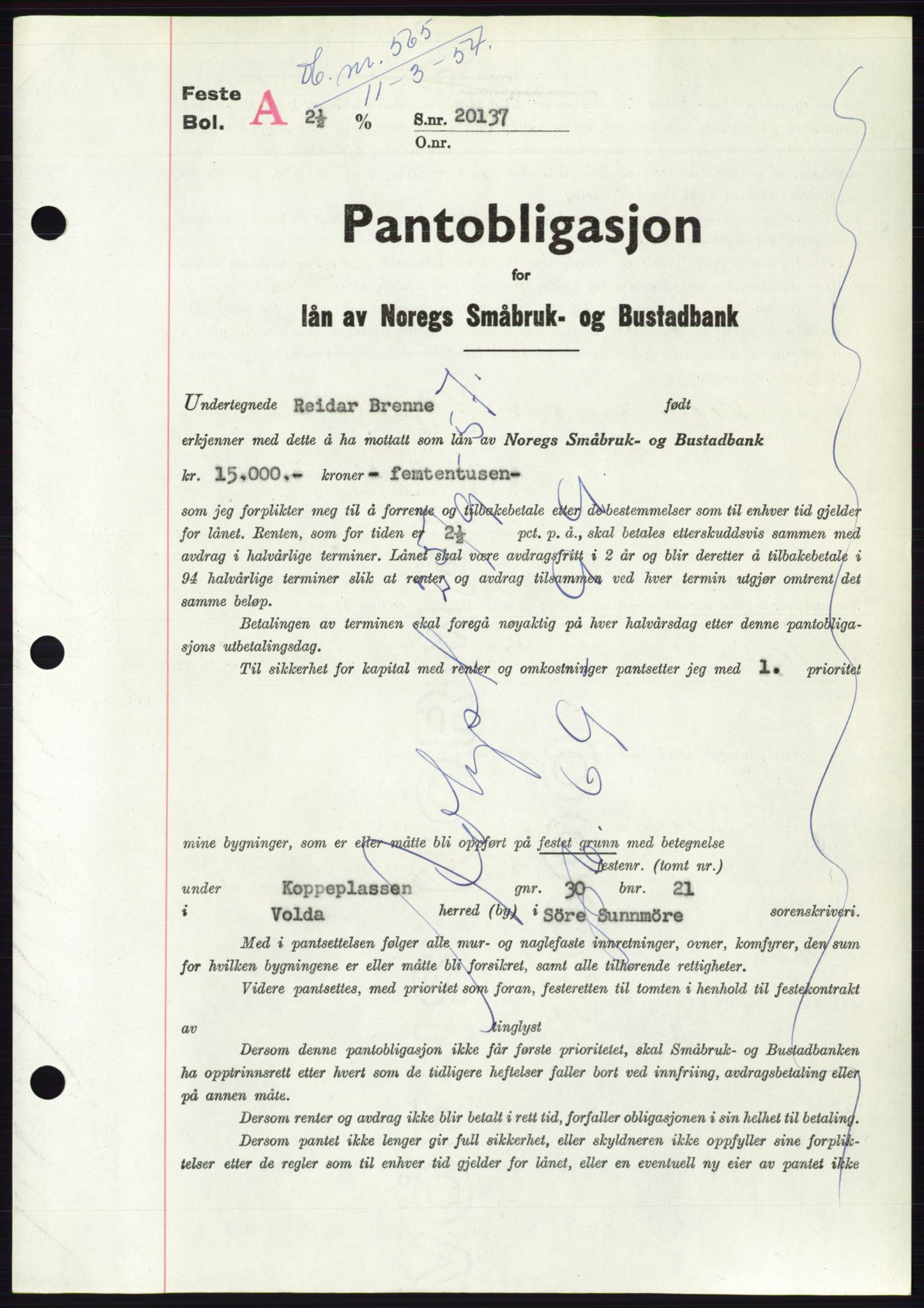 Søre Sunnmøre sorenskriveri, AV/SAT-A-4122/1/2/2C/L0124: Pantebok nr. 12B, 1953-1954, Dagboknr: 565/1954