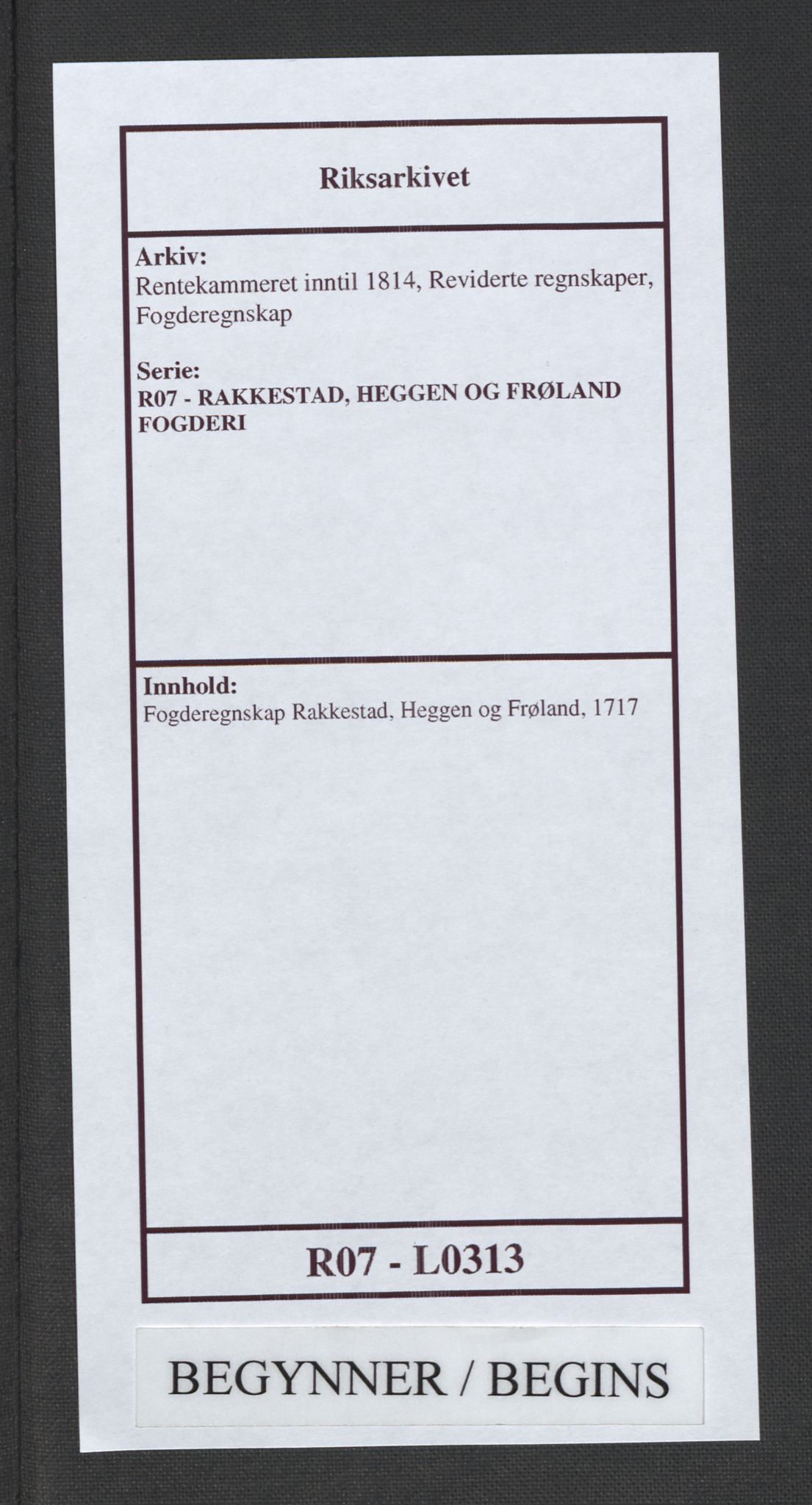 Rentekammeret inntil 1814, Reviderte regnskaper, Fogderegnskap, RA/EA-4092/R07/L0313: Fogderegnskap Rakkestad, Heggen og Frøland, 1717, s. 1