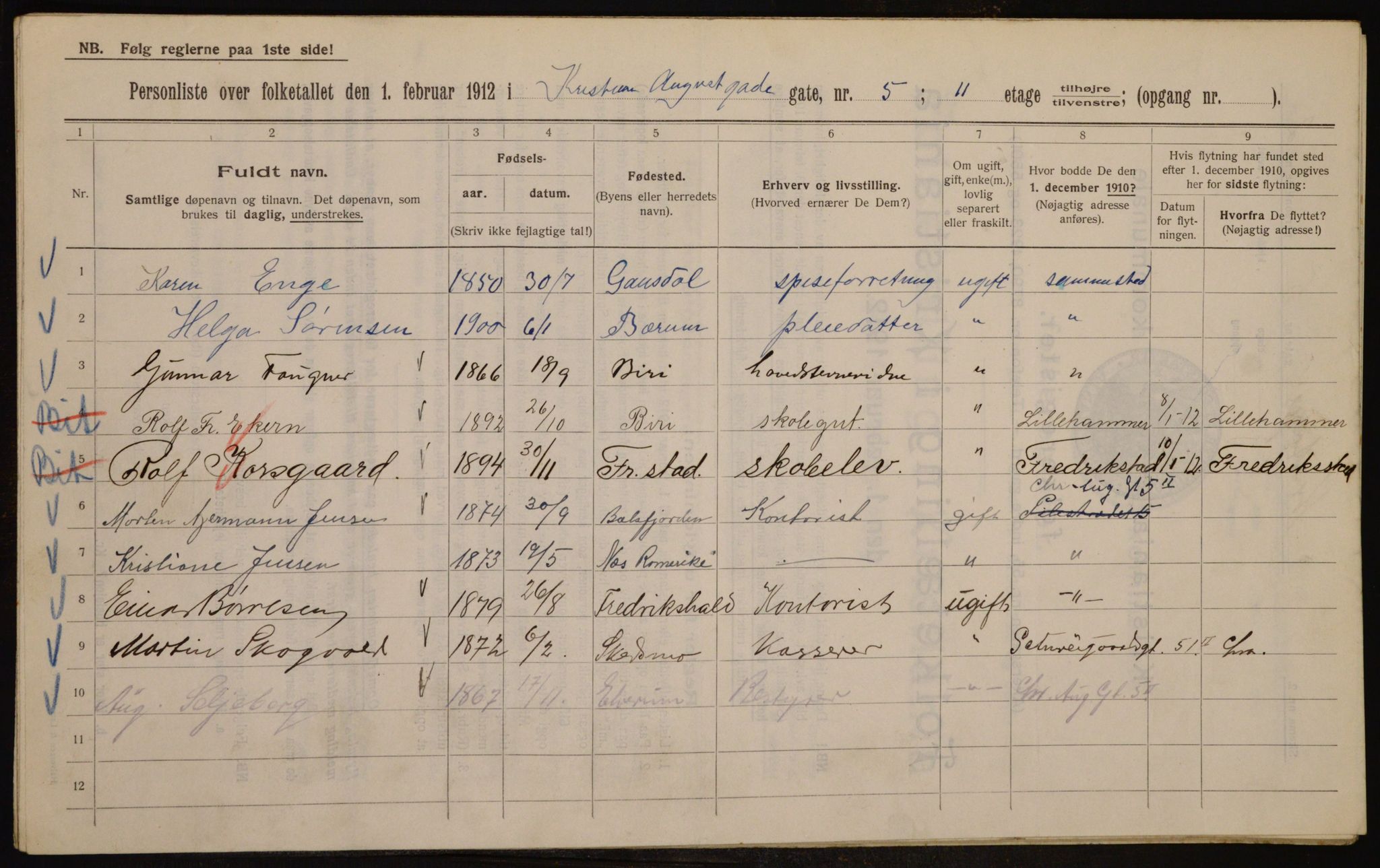 OBA, Kommunal folketelling 1.2.1912 for Kristiania, 1912, s. 54211