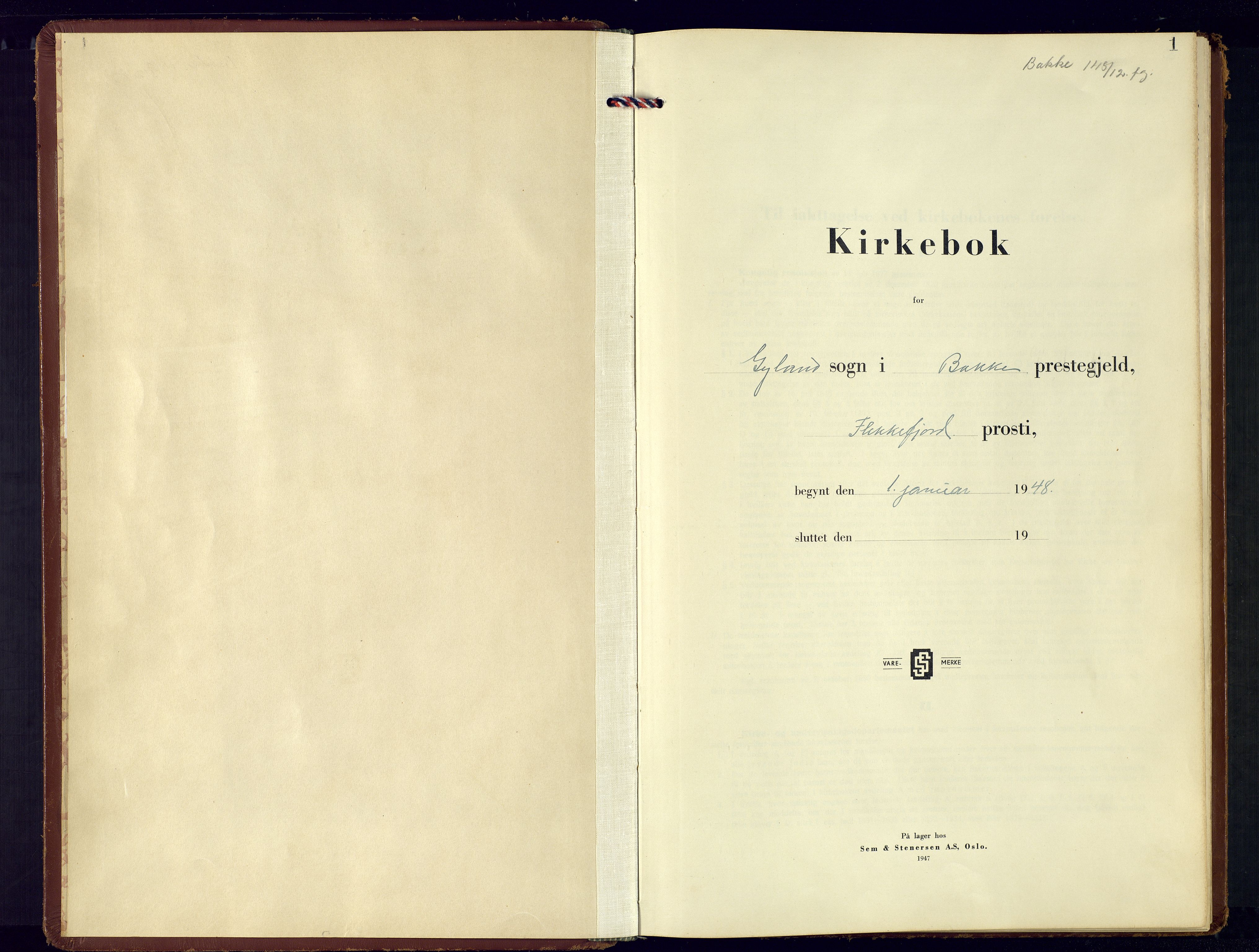 Bakke sokneprestkontor, SAK/1111-0002/F/Fb/Fbb/L0006: Klokkerbok nr. B 6, 1944-1976, s. 1