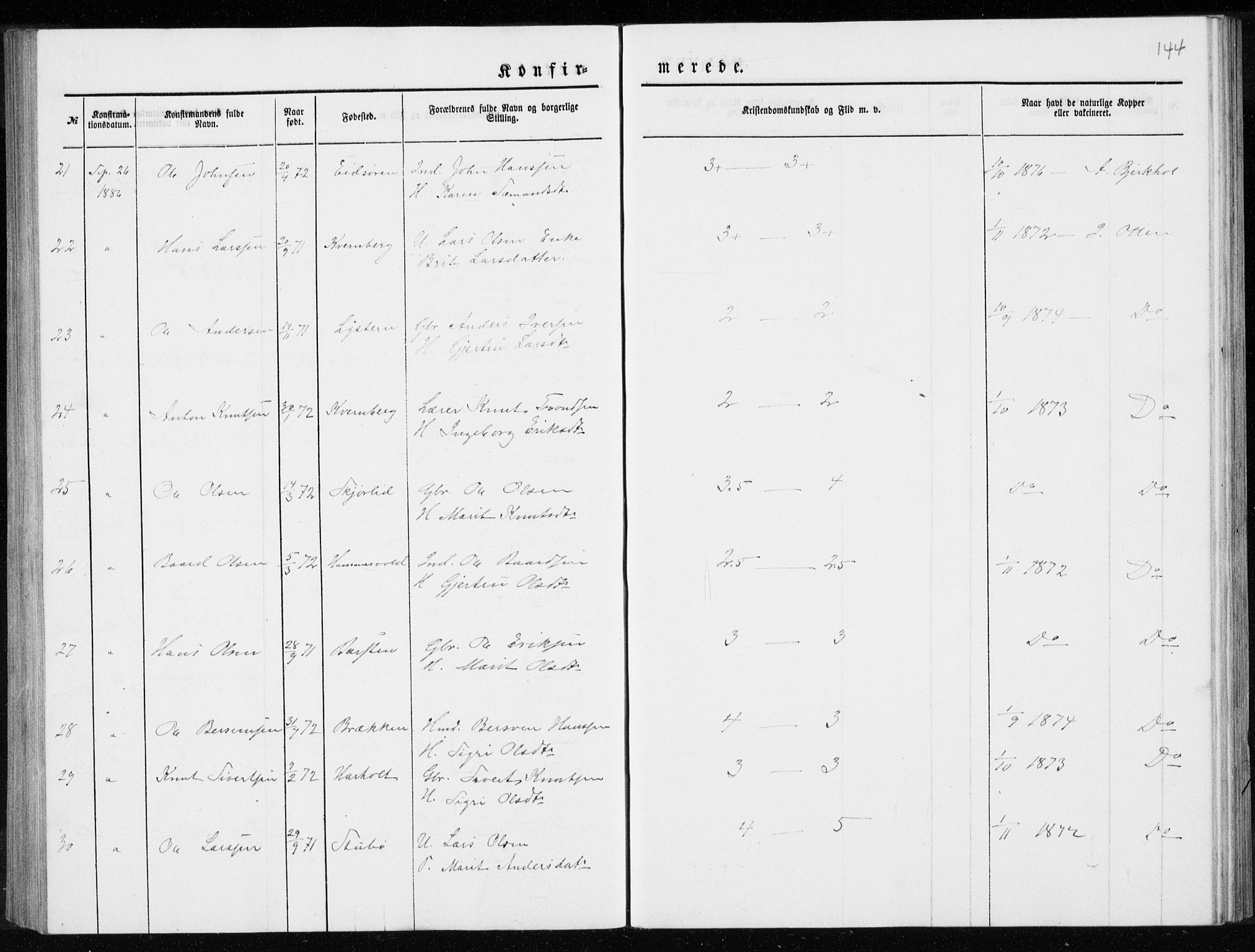 Ministerialprotokoller, klokkerbøker og fødselsregistre - Møre og Romsdal, SAT/A-1454/551/L0631: Klokkerbok nr. 551C03, 1886-1894, s. 144