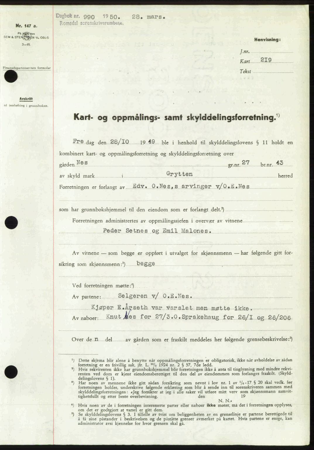 Romsdal sorenskriveri, SAT/A-4149/1/2/2C: Pantebok nr. A33, 1950-1950, Dagboknr: 990/1950
