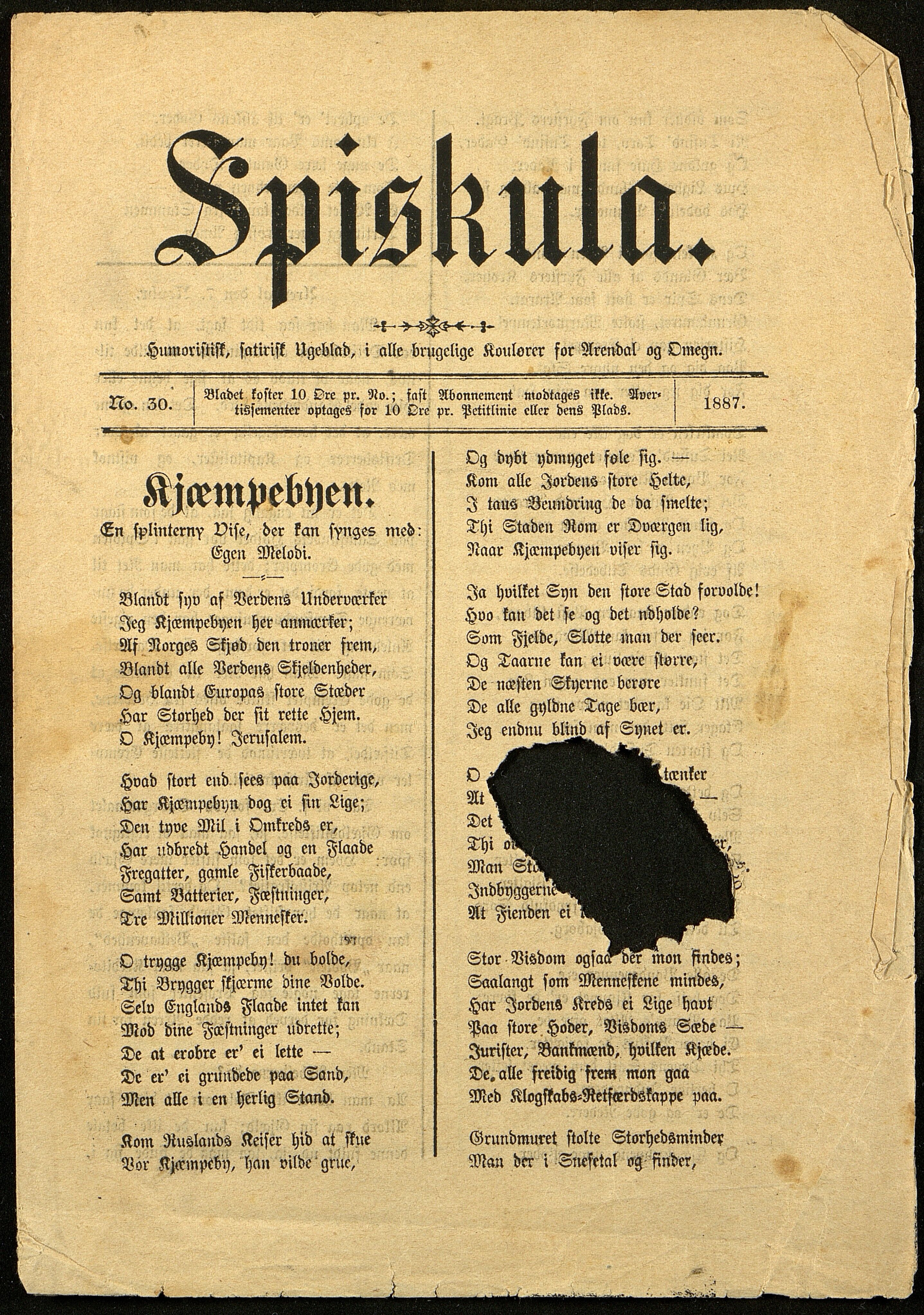 Spidskuglen, AAKS/PA-2823/X/L0001/0001: Spidskuglen / Årg. 1887, nr. 1–2, 4–23, 25–36, 1887