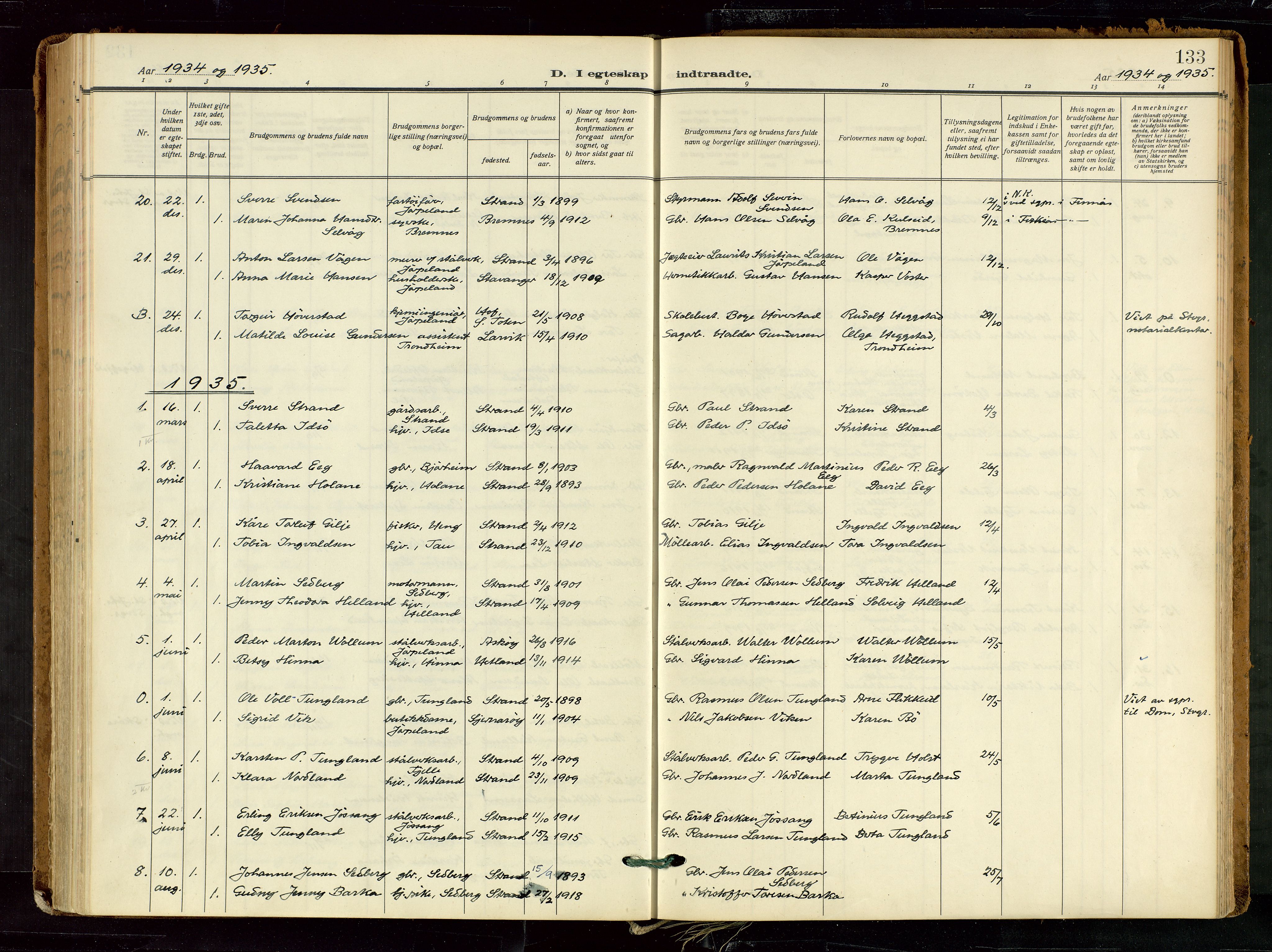 Strand sokneprestkontor, AV/SAST-A-101828/H/Ha/Haa/L0012: Ministerialbok nr. A 12, 1927-1946, s. 133