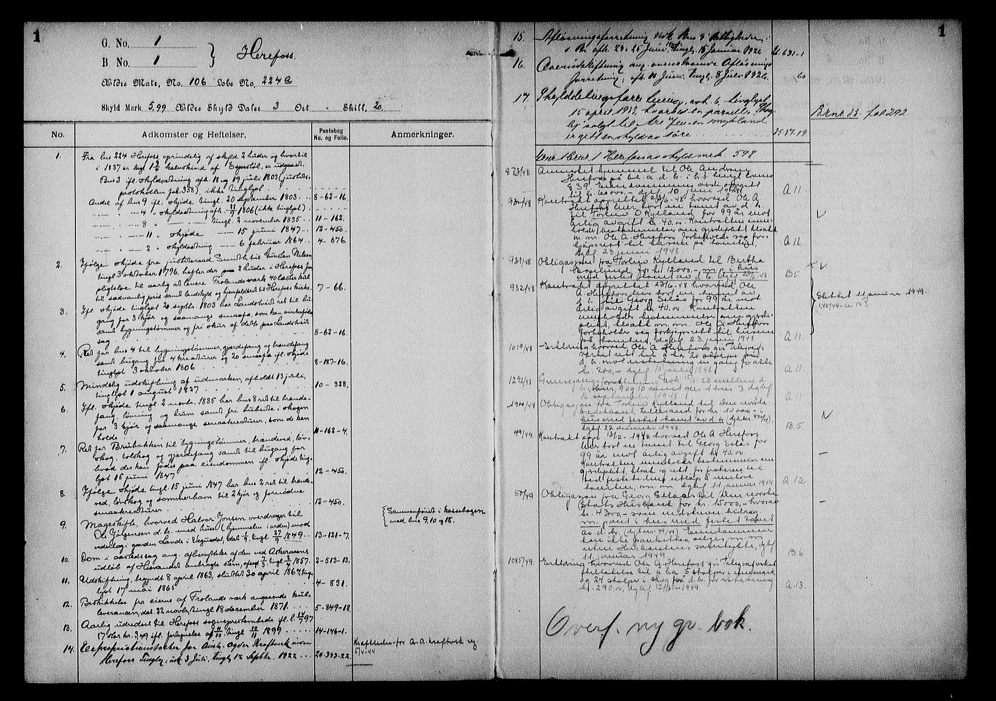 Nedenes sorenskriveri, SAK/1221-0006/G/Ga/Gaa/L0012: Panteregister nr. 12, 1800-1955, s. 1