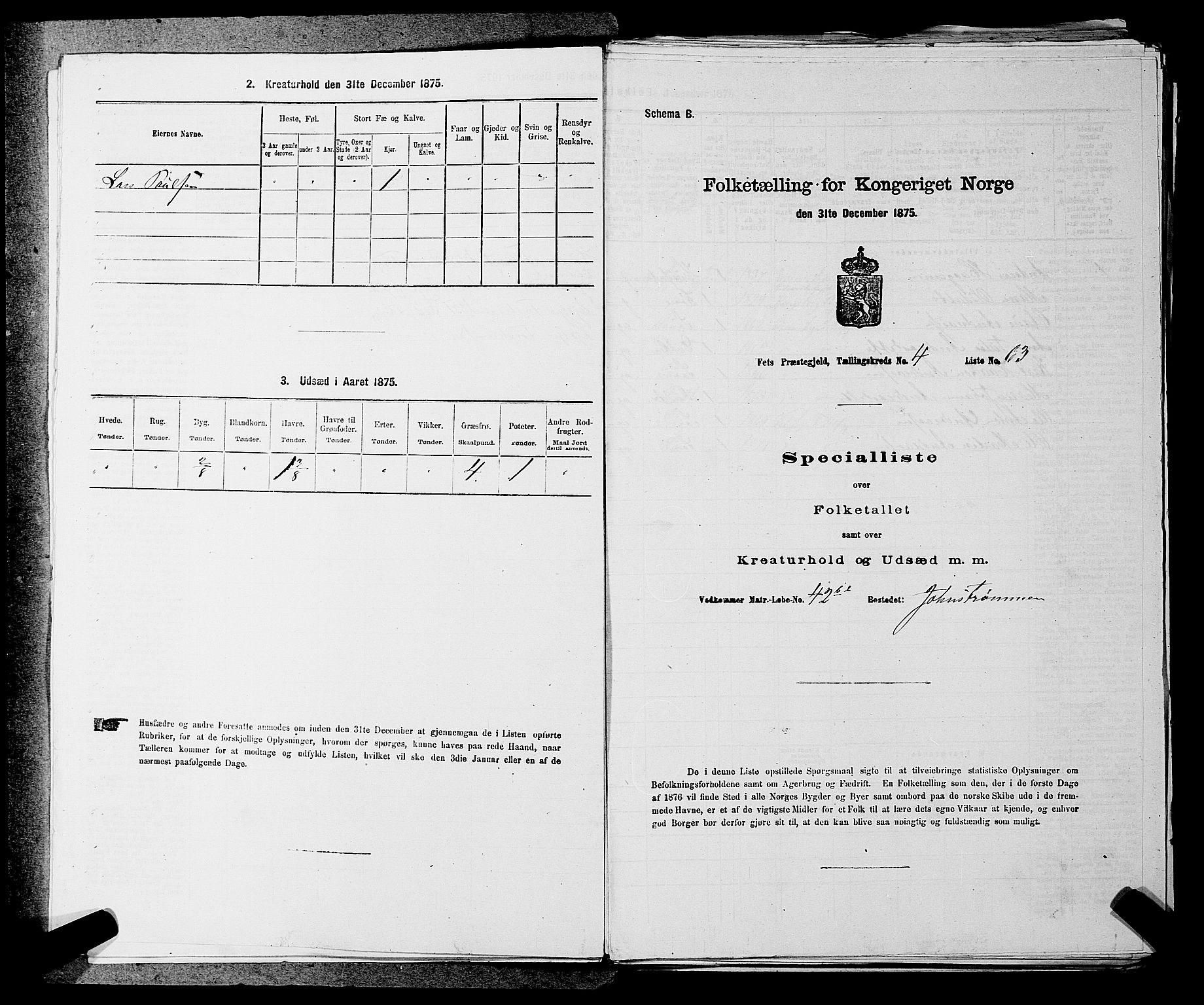 RA, Folketelling 1875 for 0227P Fet prestegjeld, 1875, s. 451