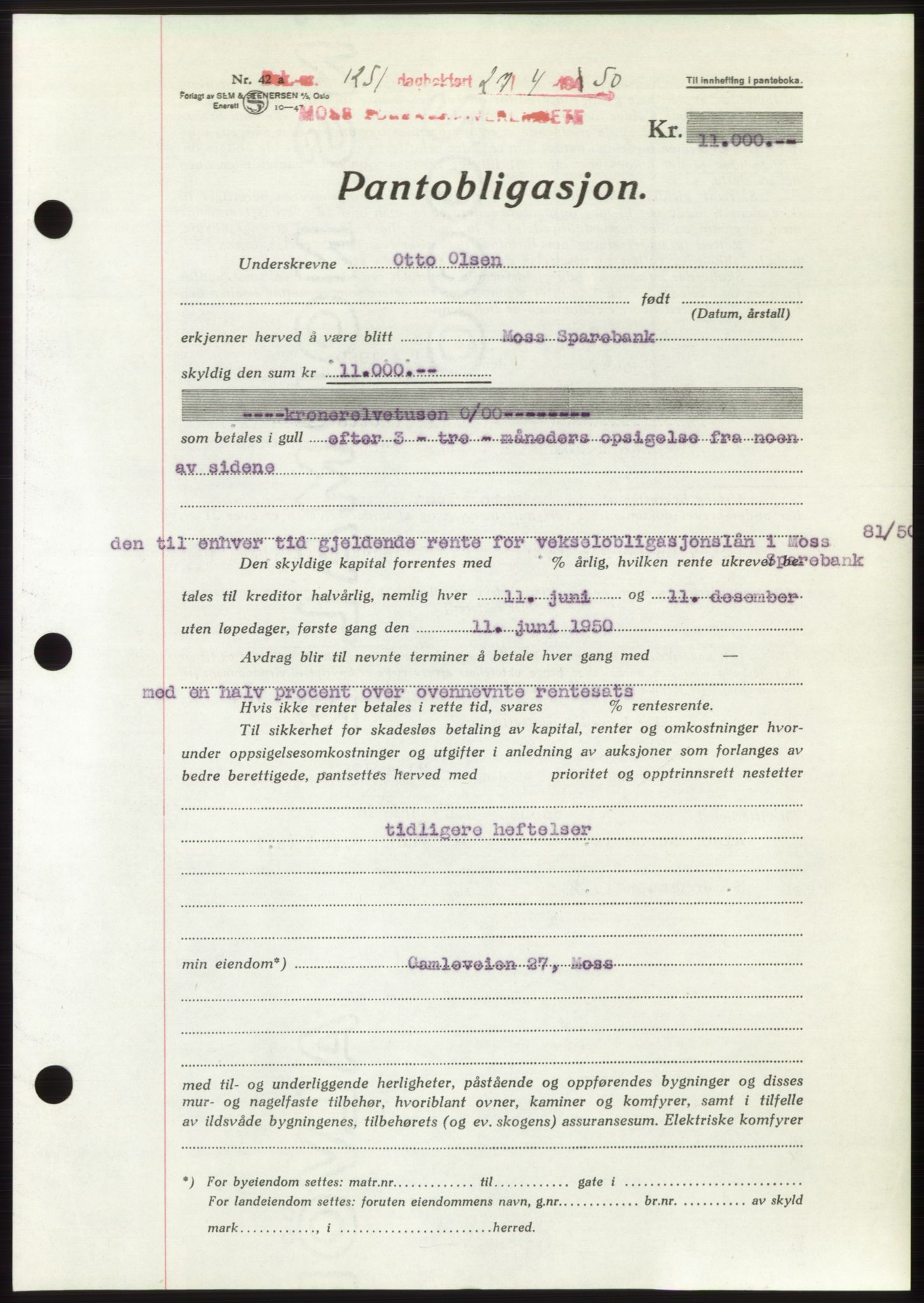 Moss sorenskriveri, AV/SAO-A-10168: Pantebok nr. B24, 1950-1950, Dagboknr: 1251/1950