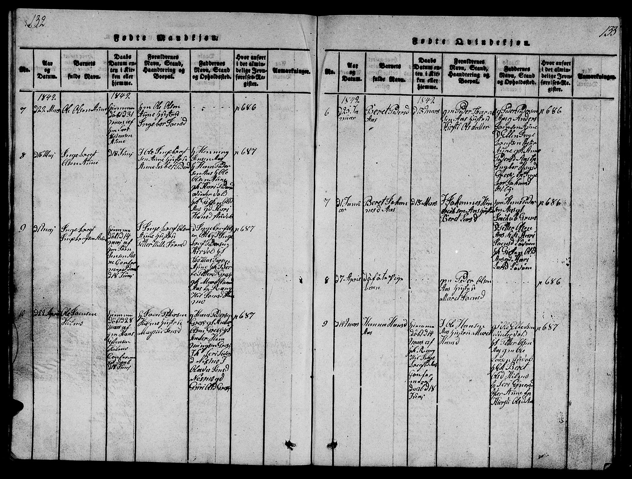 Ministerialprotokoller, klokkerbøker og fødselsregistre - Sør-Trøndelag, SAT/A-1456/698/L1164: Klokkerbok nr. 698C01, 1816-1861, s. 132-133