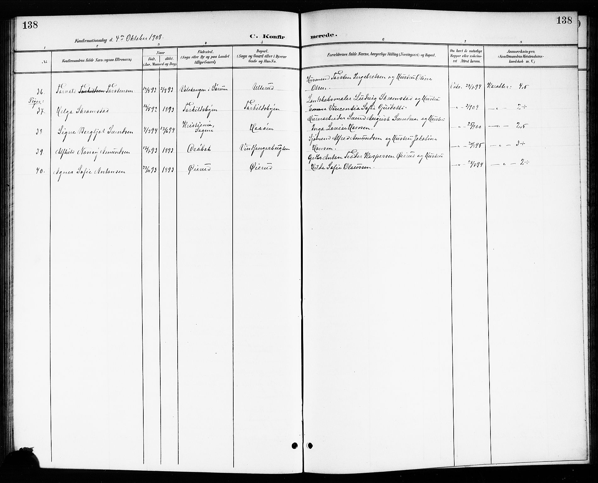 Drøbak prestekontor Kirkebøker, SAO/A-10142a/G/Gb/L0001: Klokkerbok nr. II 1, 1901-1919, s. 138