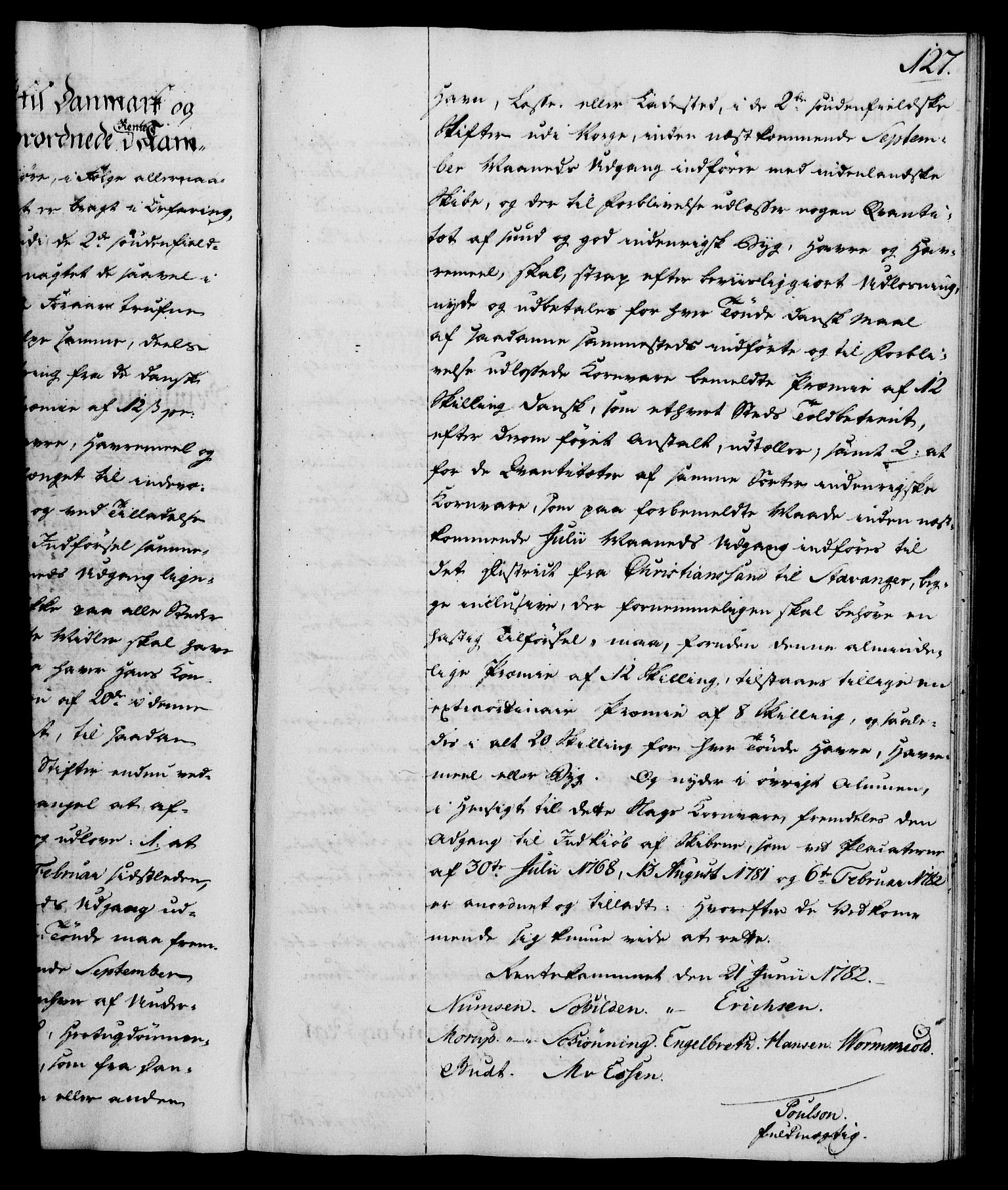 Rentekammeret, Kammerkanselliet, RA/EA-3111/G/Gg/Gga/L0012: Norsk ekspedisjonsprotokoll med register (merket RK 53.12), 1781-1783, s. 127