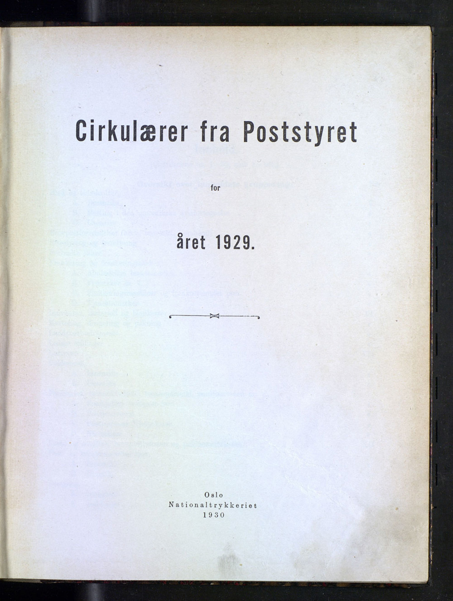 Norges Postmuseums bibliotek, NOPO/-/-/-: Sirkulærer fra Poststyret, 1929