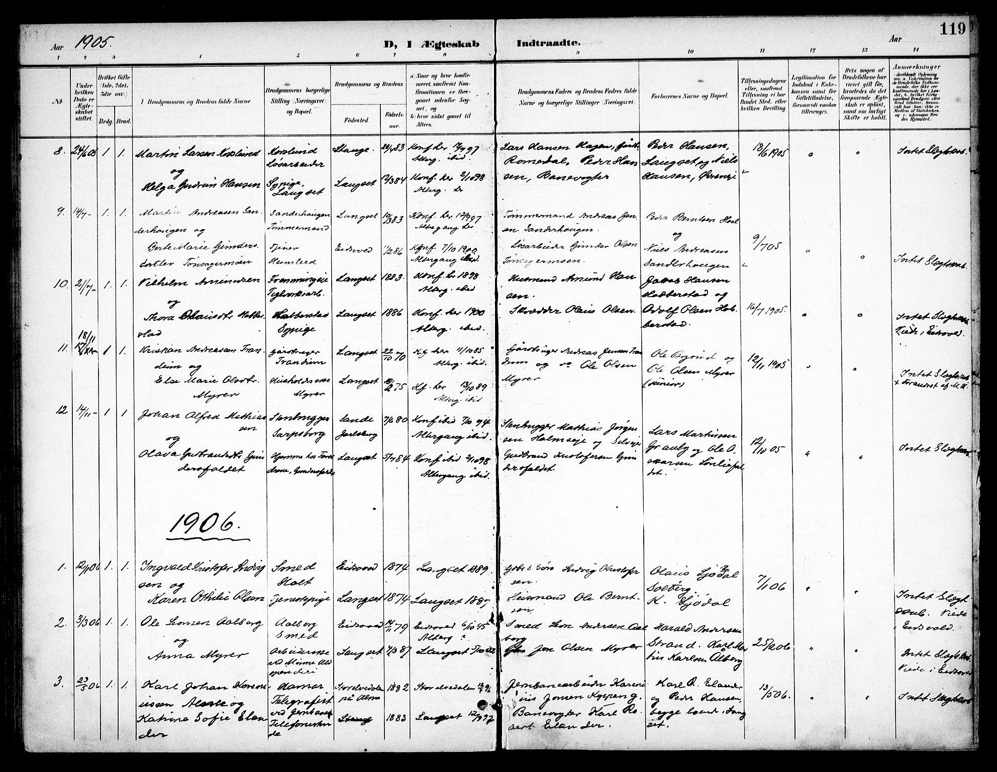 Eidsvoll prestekontor Kirkebøker, AV/SAO-A-10888/F/Fb/L0003: Ministerialbok nr. II 3, 1898-1909, s. 119