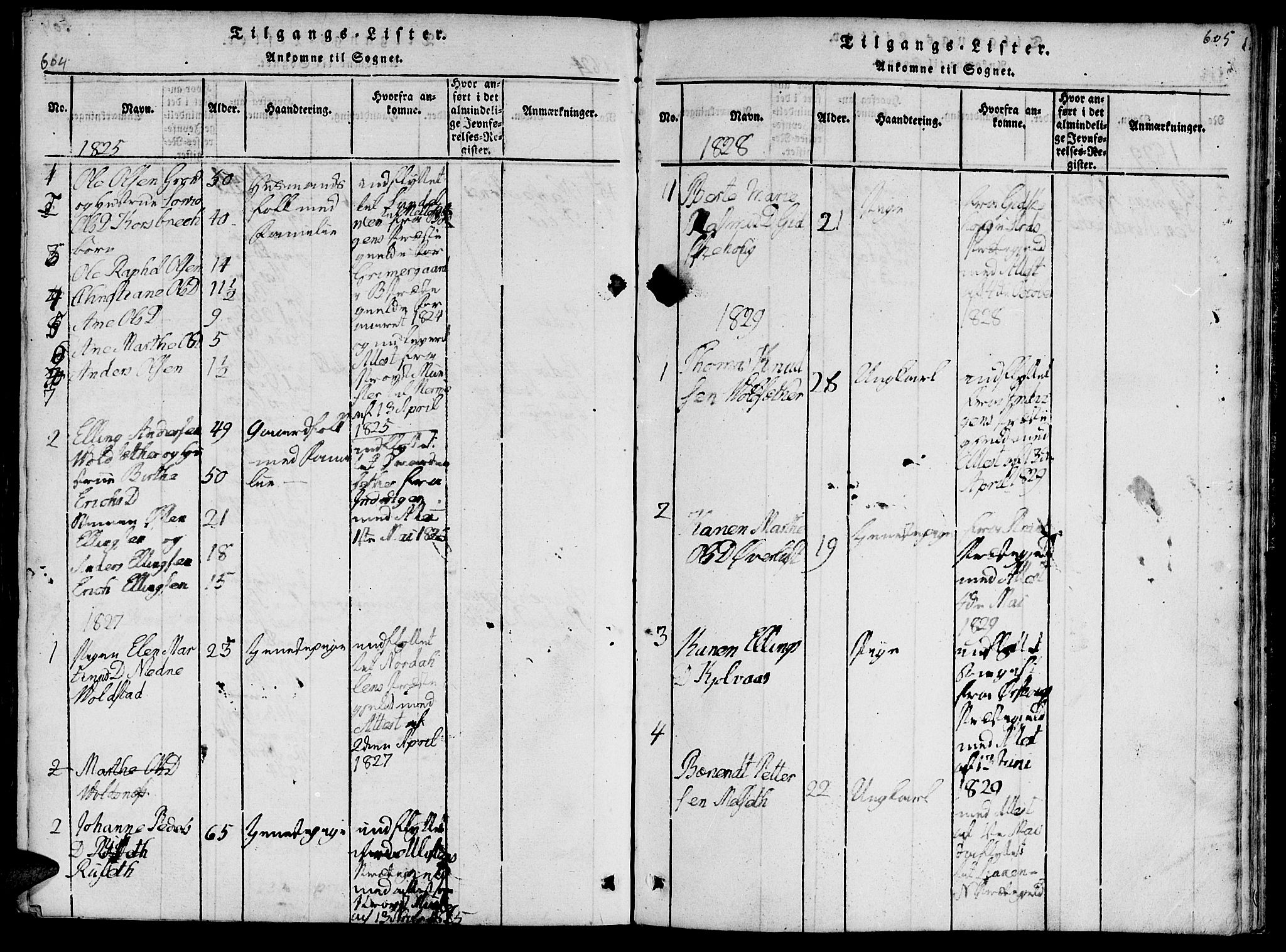 Ministerialprotokoller, klokkerbøker og fødselsregistre - Møre og Romsdal, SAT/A-1454/519/L0260: Klokkerbok nr. 519C01, 1817-1829, s. 604-605
