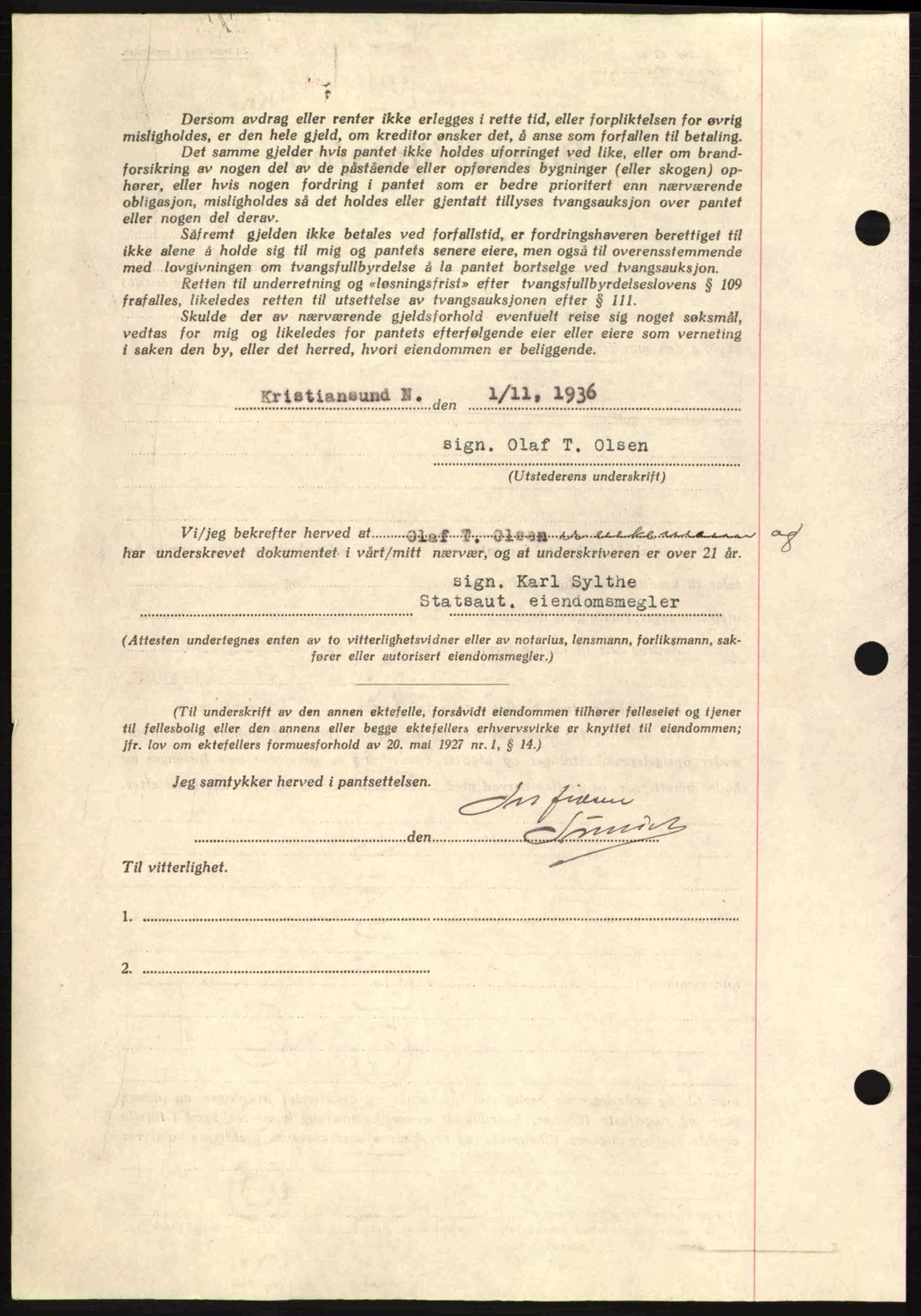 Kristiansund byfogd, AV/SAT-A-4587/A/27: Pantebok nr. 29, 1936-1937, Dagboknr: 594/1936