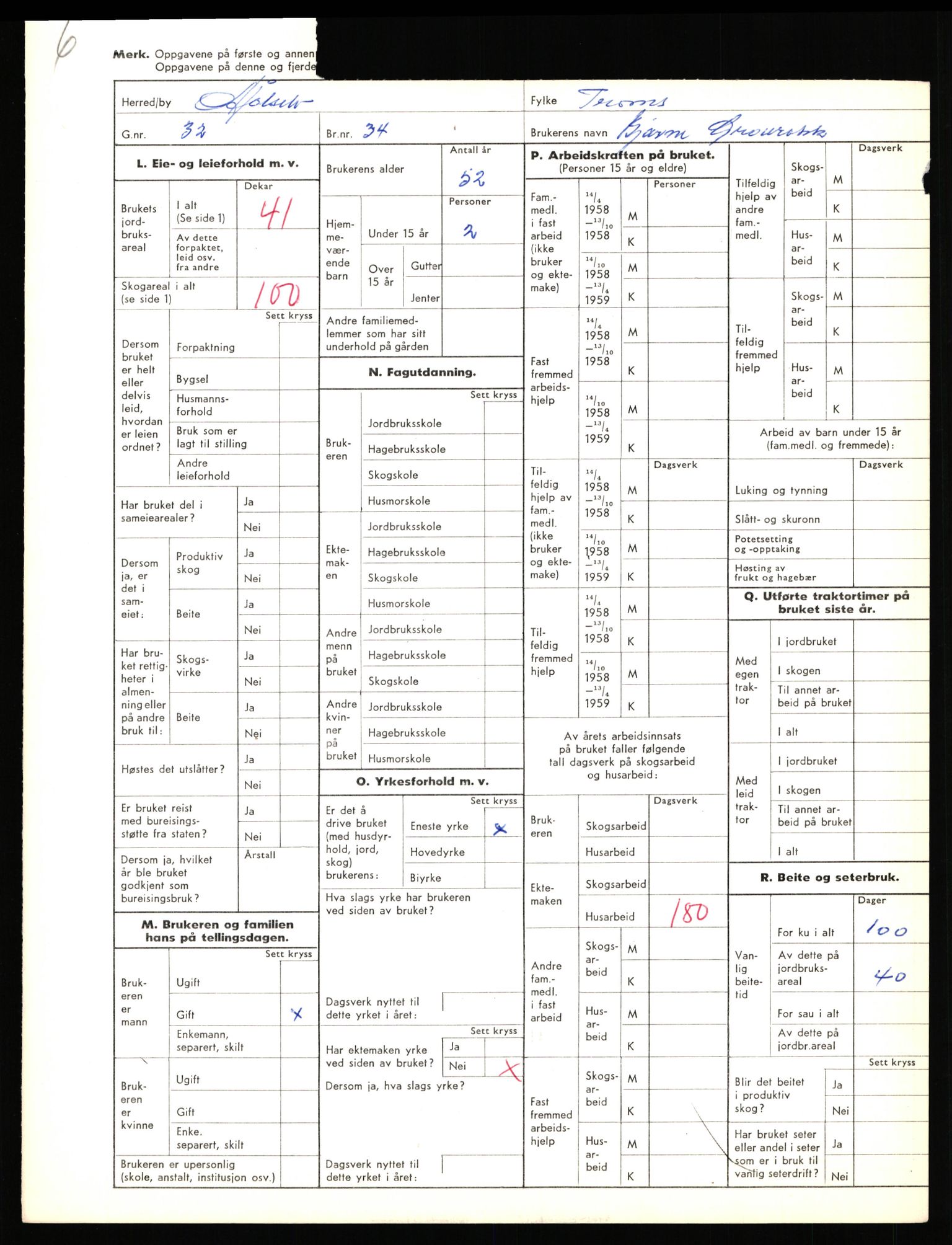 Statistisk sentralbyrå, Næringsøkonomiske emner, Jordbruk, skogbruk, jakt, fiske og fangst, AV/RA-S-2234/G/Gd/L0656: Troms: 1924 Målselv (kl. 0-3) og 1925 Sørreisa, 1959, s. 28