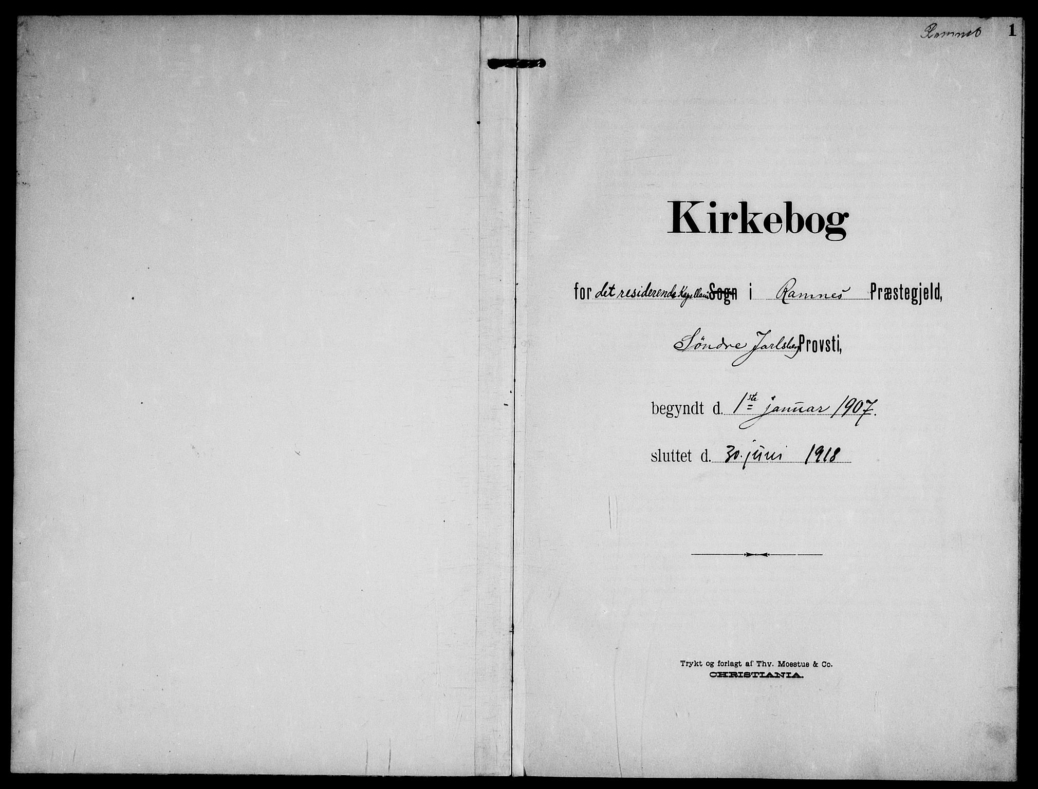 Ramnes kirkebøker, SAKO/A-314/F/Fd/L0004: Residerende kapellans bok nr. IV 4, 1907-1919, s. 1
