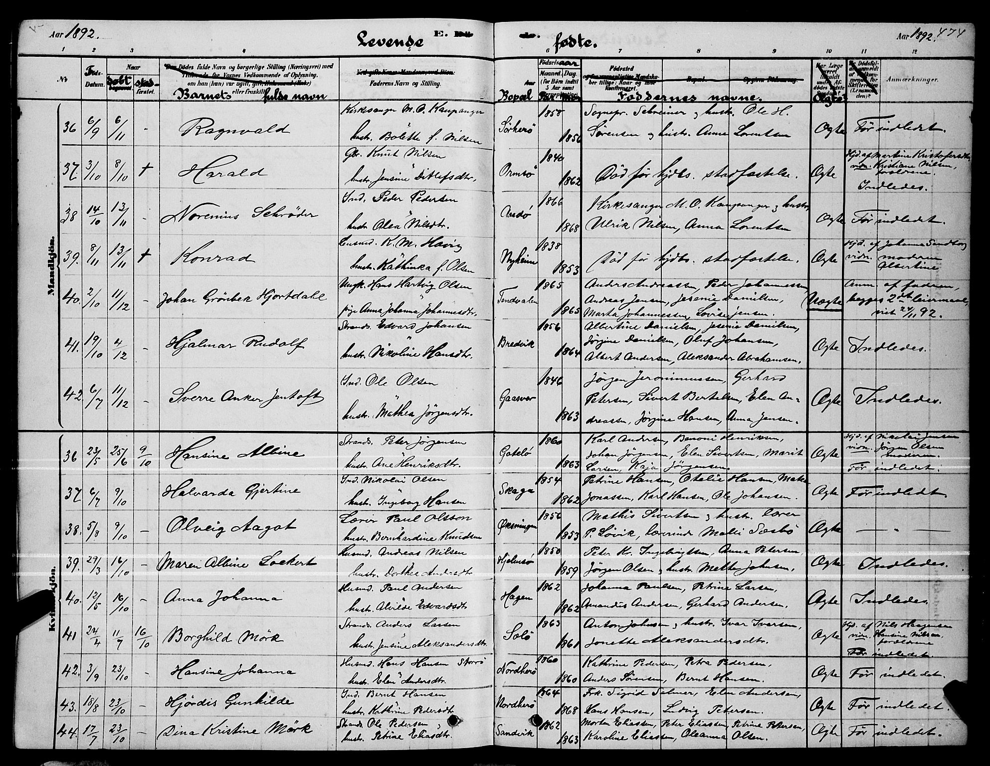 Ministerialprotokoller, klokkerbøker og fødselsregistre - Nordland, AV/SAT-A-1459/834/L0513: Klokkerbok nr. 834C04, 1877-1892, s. 474