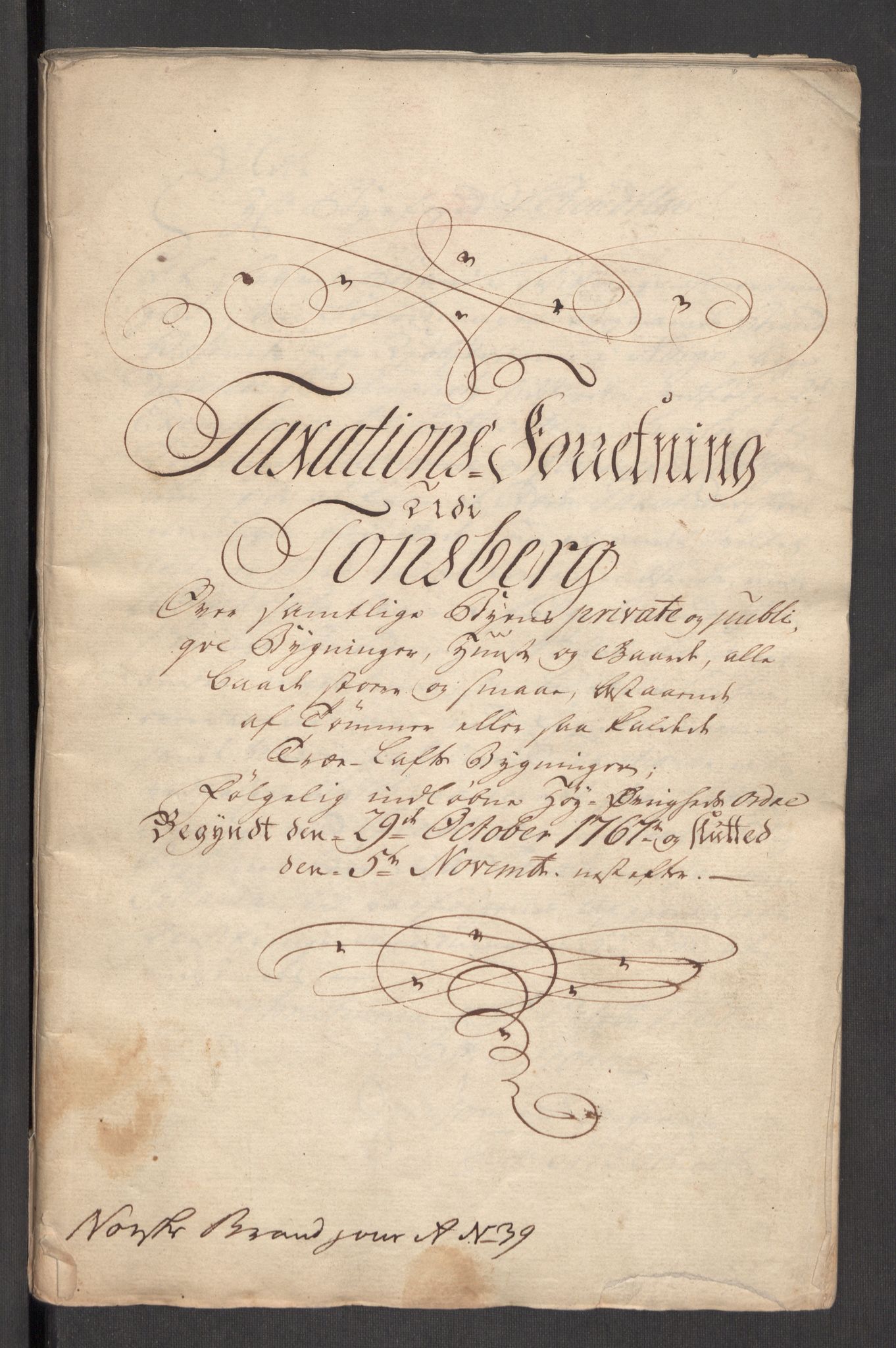 Kommersekollegiet, Brannforsikringskontoret 1767-1814, AV/RA-EA-5458/F/Fa/L0056/0002: Tønsberg / Branntakstprotokoll, 1767