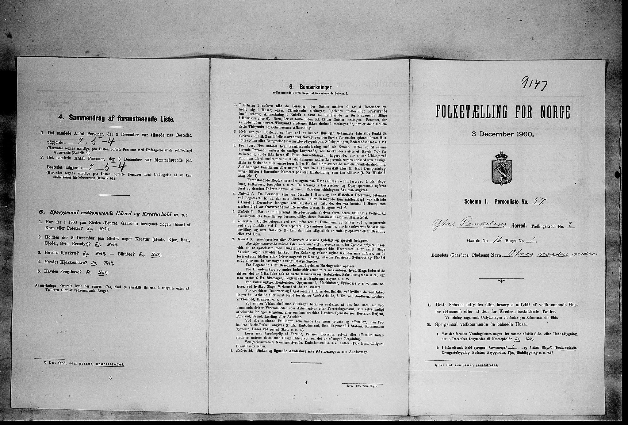 SAH, Folketelling 1900 for 0432 Ytre Rendal herred, 1900, s. 225
