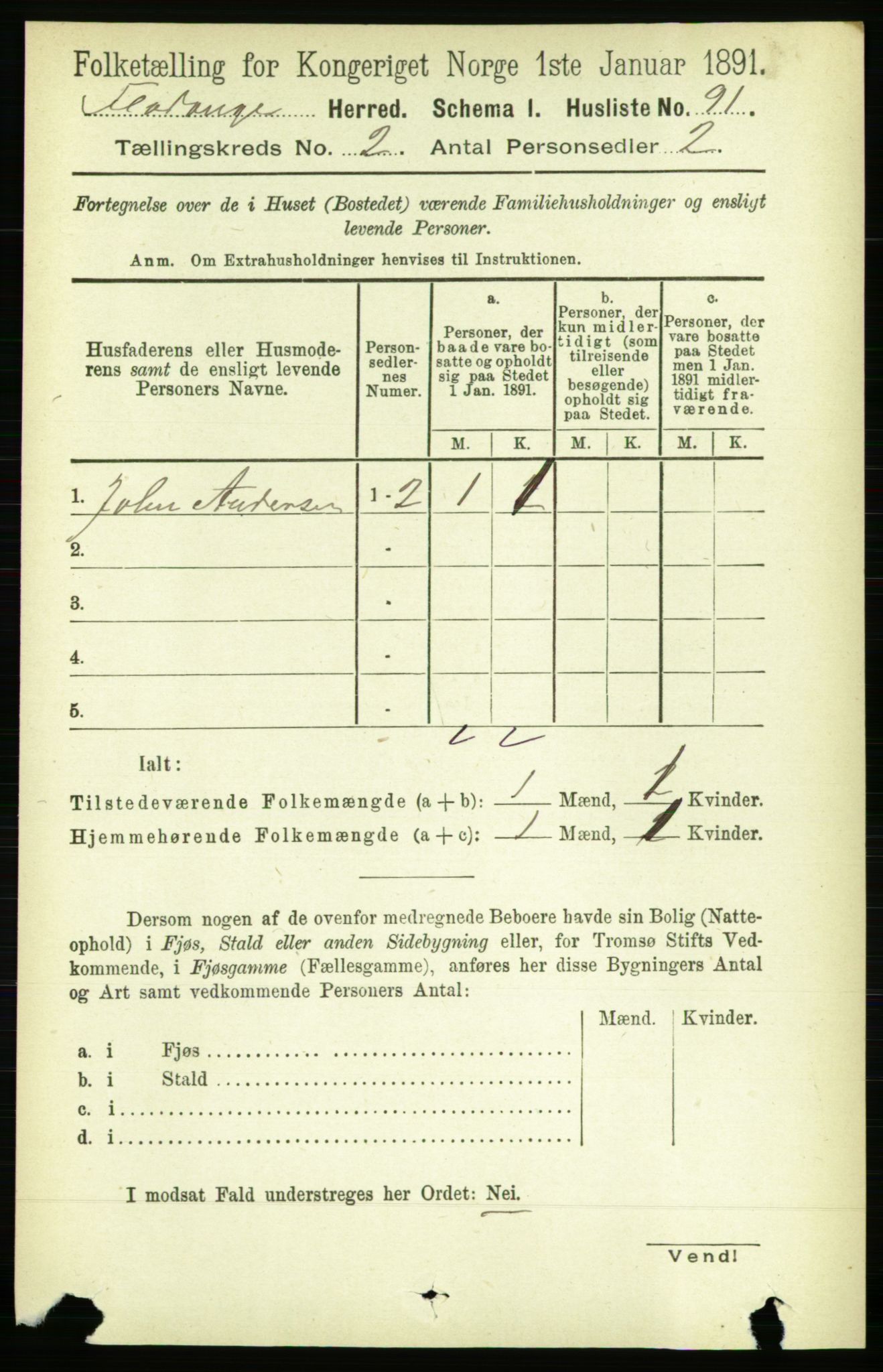 RA, Folketelling 1891 for 1749 Flatanger herred, 1891, s. 707