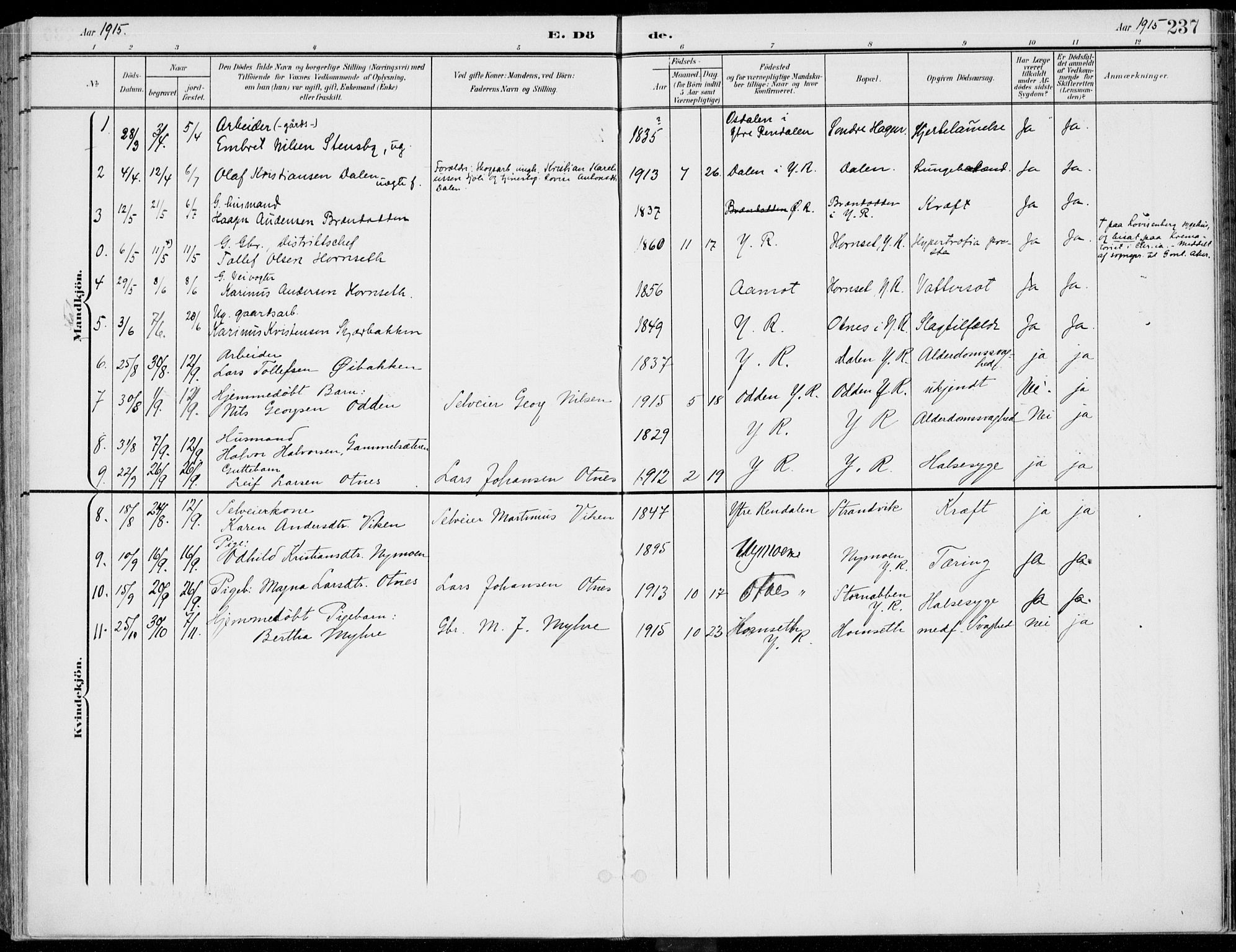 Rendalen prestekontor, SAH/PREST-054/H/Ha/Haa/L0011: Ministerialbok nr. 11, 1901-1925, s. 237