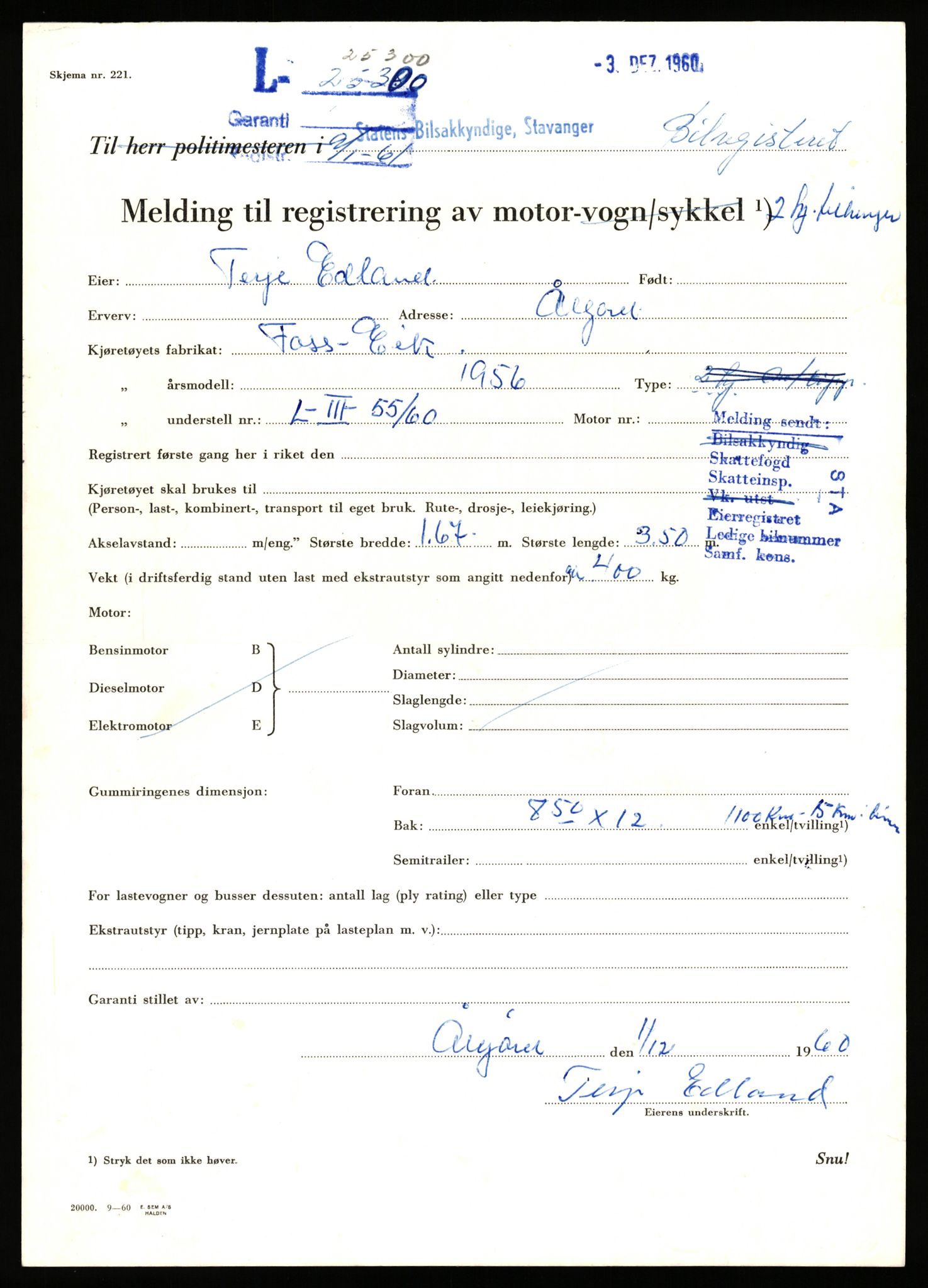 Stavanger trafikkstasjon, AV/SAST-A-101942/0/F/L0043: L-25300 - L-26299, 1930-1971, s. 1