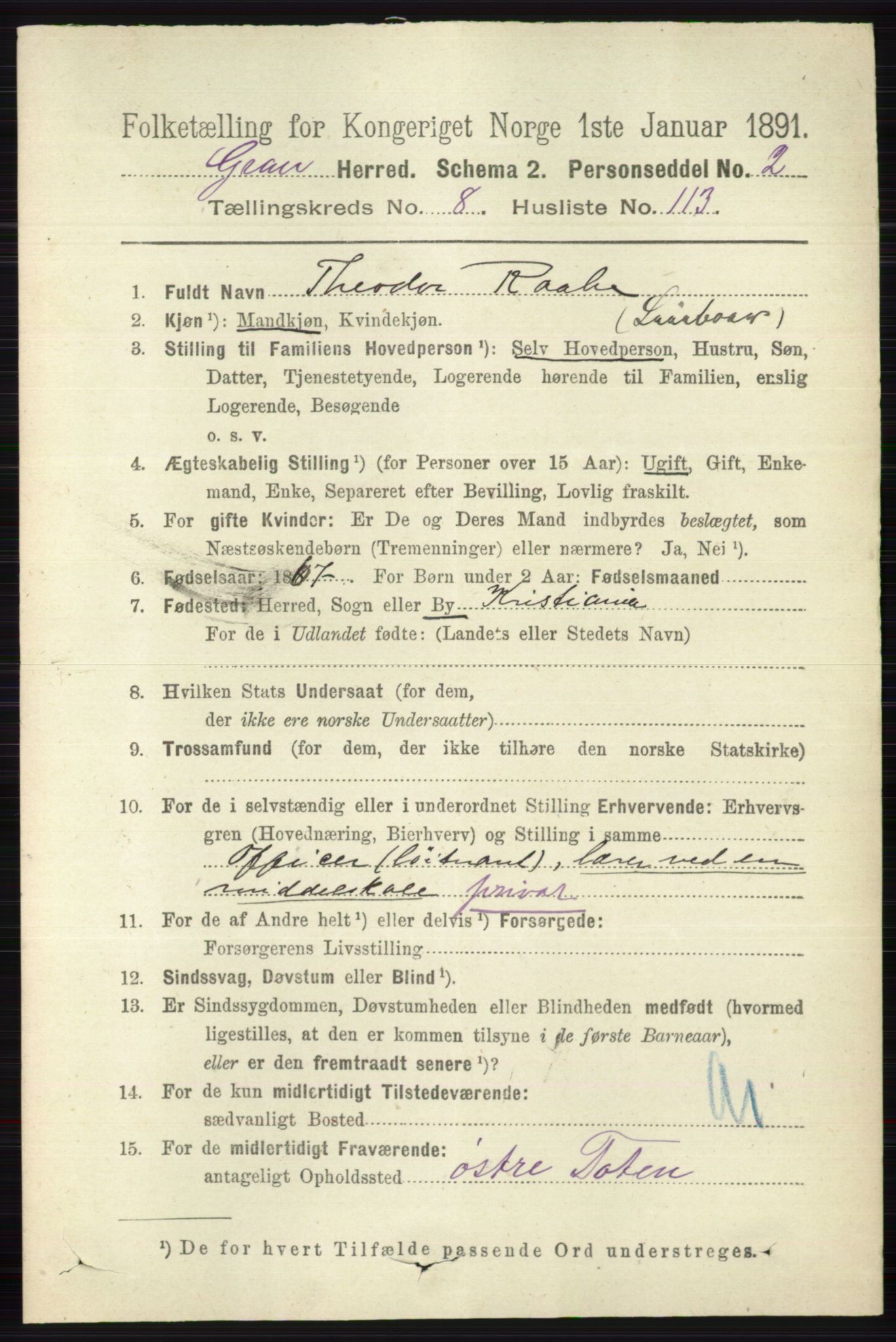 RA, Folketelling 1891 for 0534 Gran herred, 1891, s. 4046