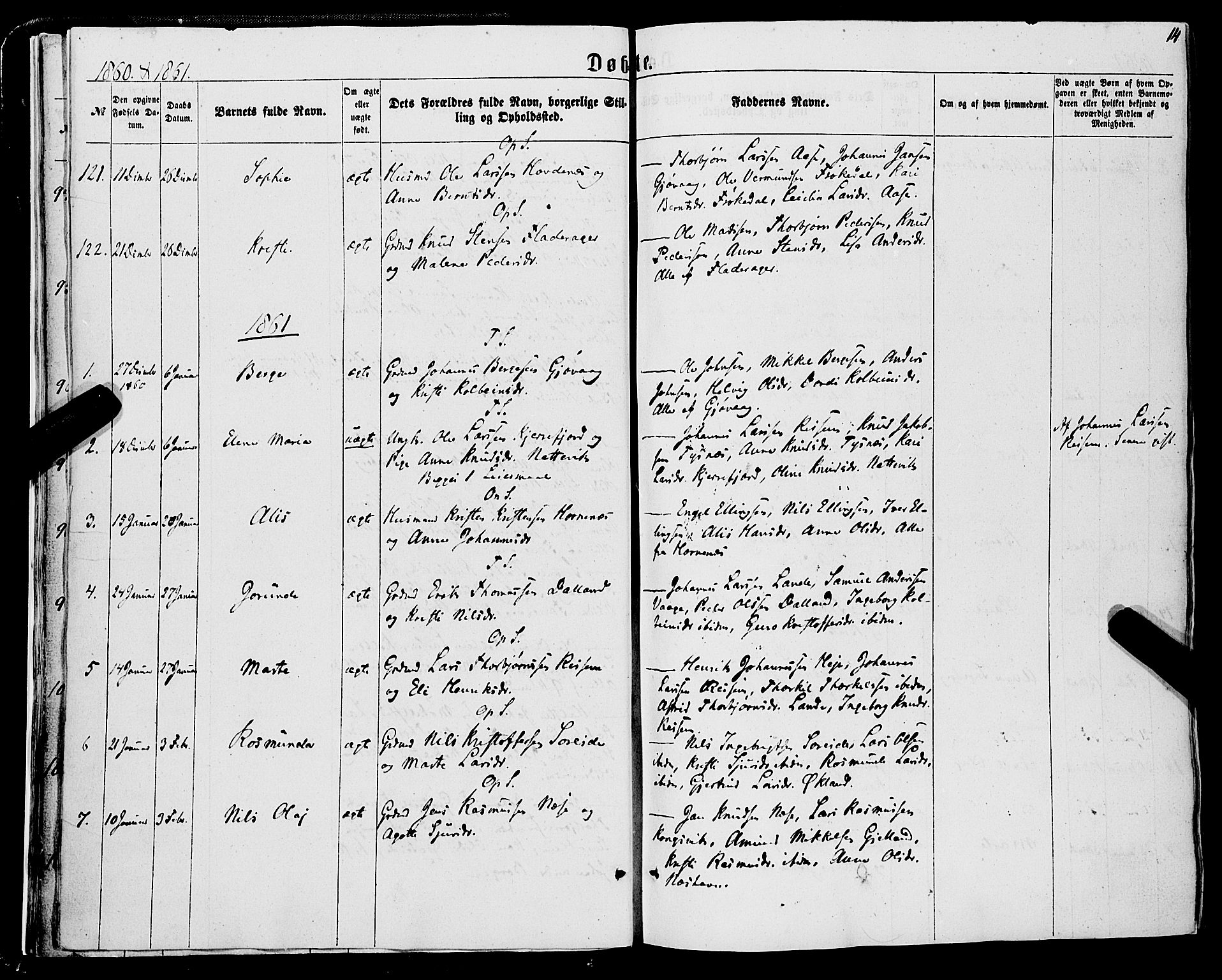 Tysnes sokneprestembete, AV/SAB-A-78601/H/Haa: Ministerialbok nr. A 11, 1860-1871, s. 14