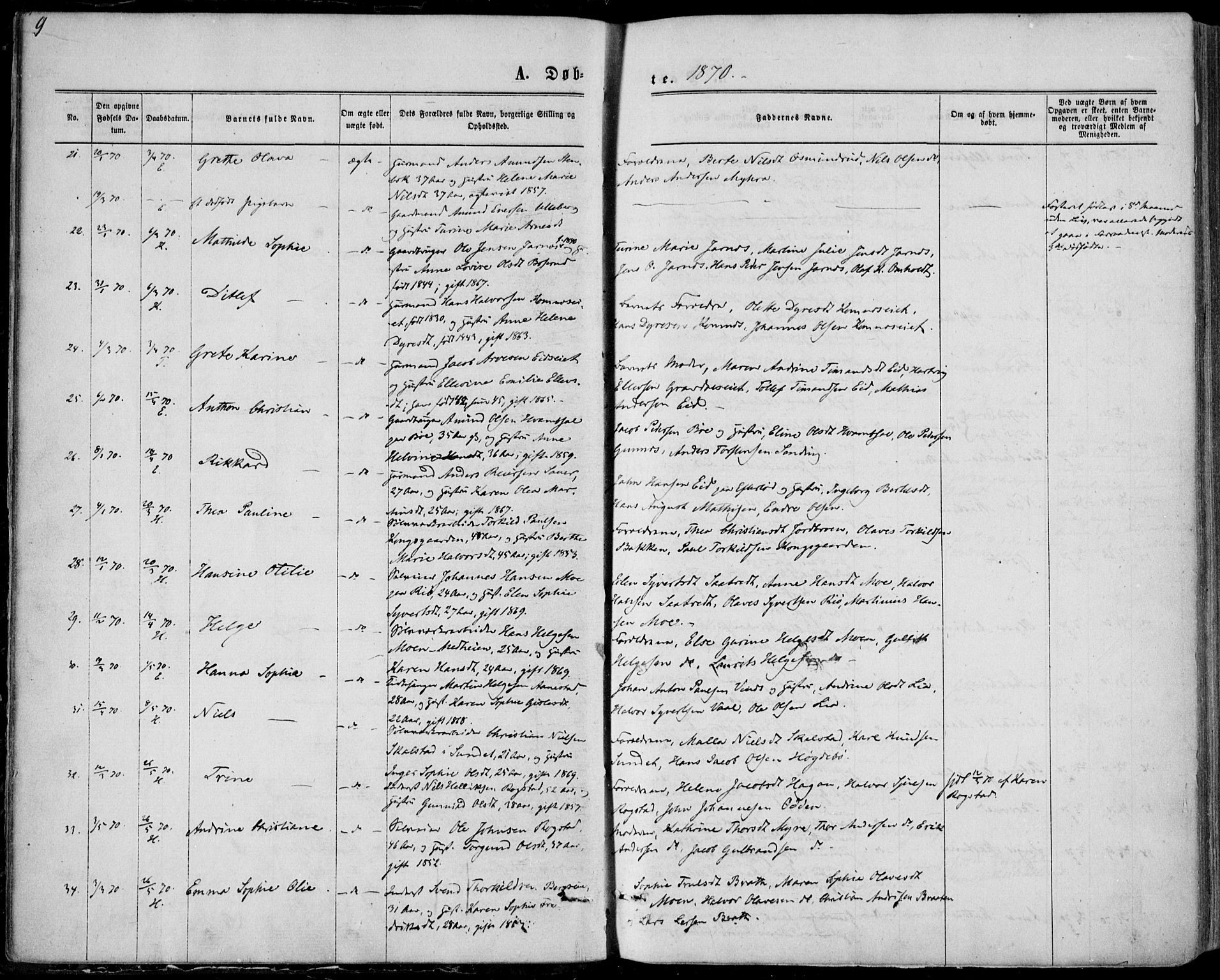 Sandsvær kirkebøker, AV/SAKO-A-244/F/Fa/L0007: Ministerialbok nr. I 7, 1869-1877, s. 9