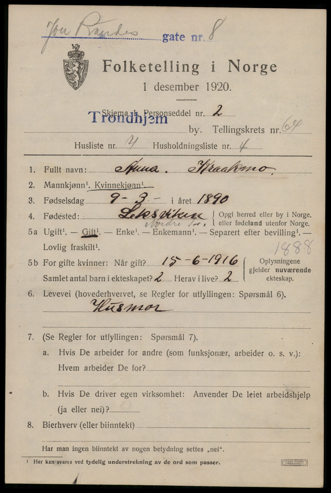 SAT, Folketelling 1920 for 1601 Trondheim kjøpstad, 1920, s. 124828