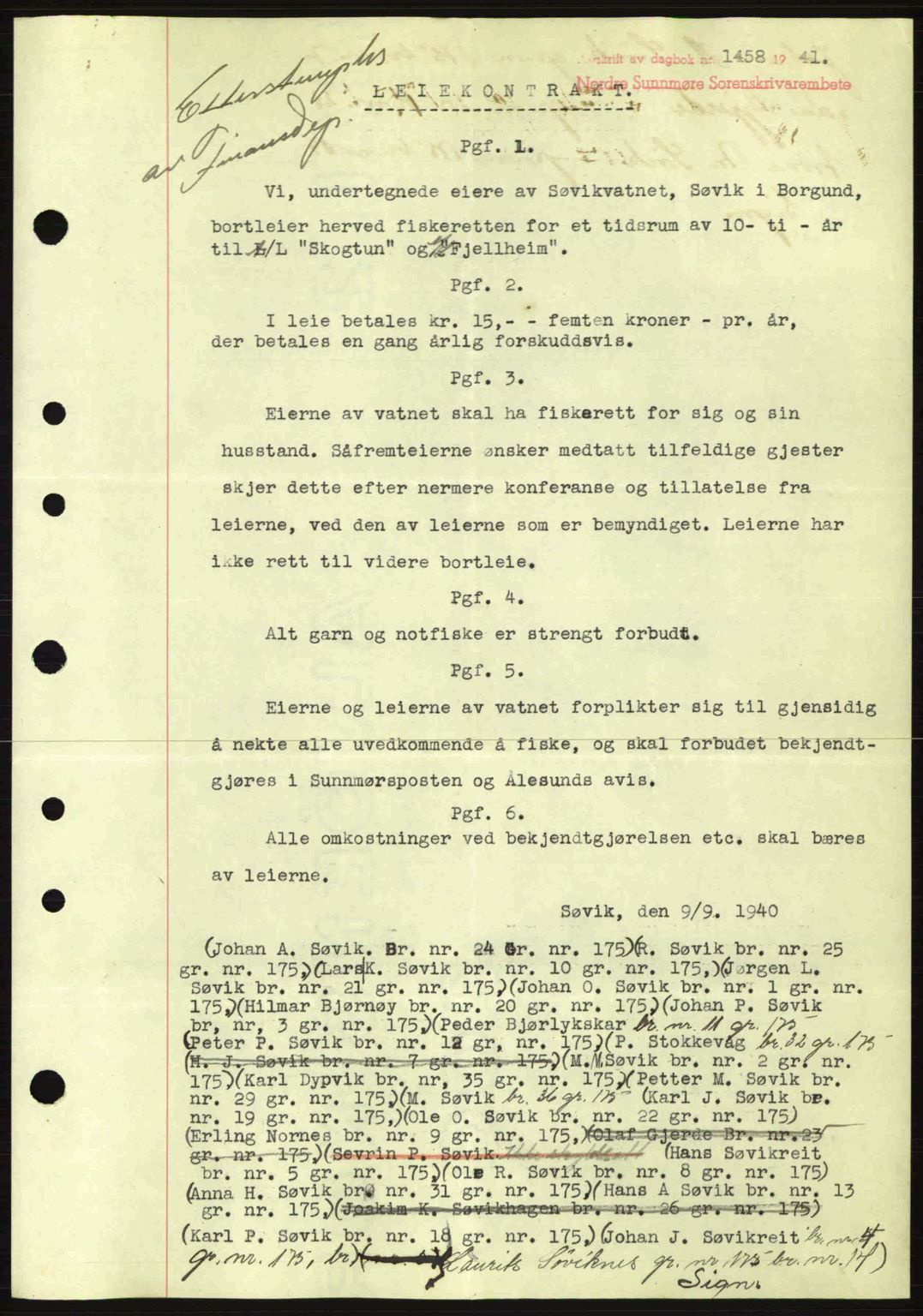 Nordre Sunnmøre sorenskriveri, SAT/A-0006/1/2/2C/2Ca: Pantebok nr. B1-6, 1938-1942, Dagboknr: 1458/1941