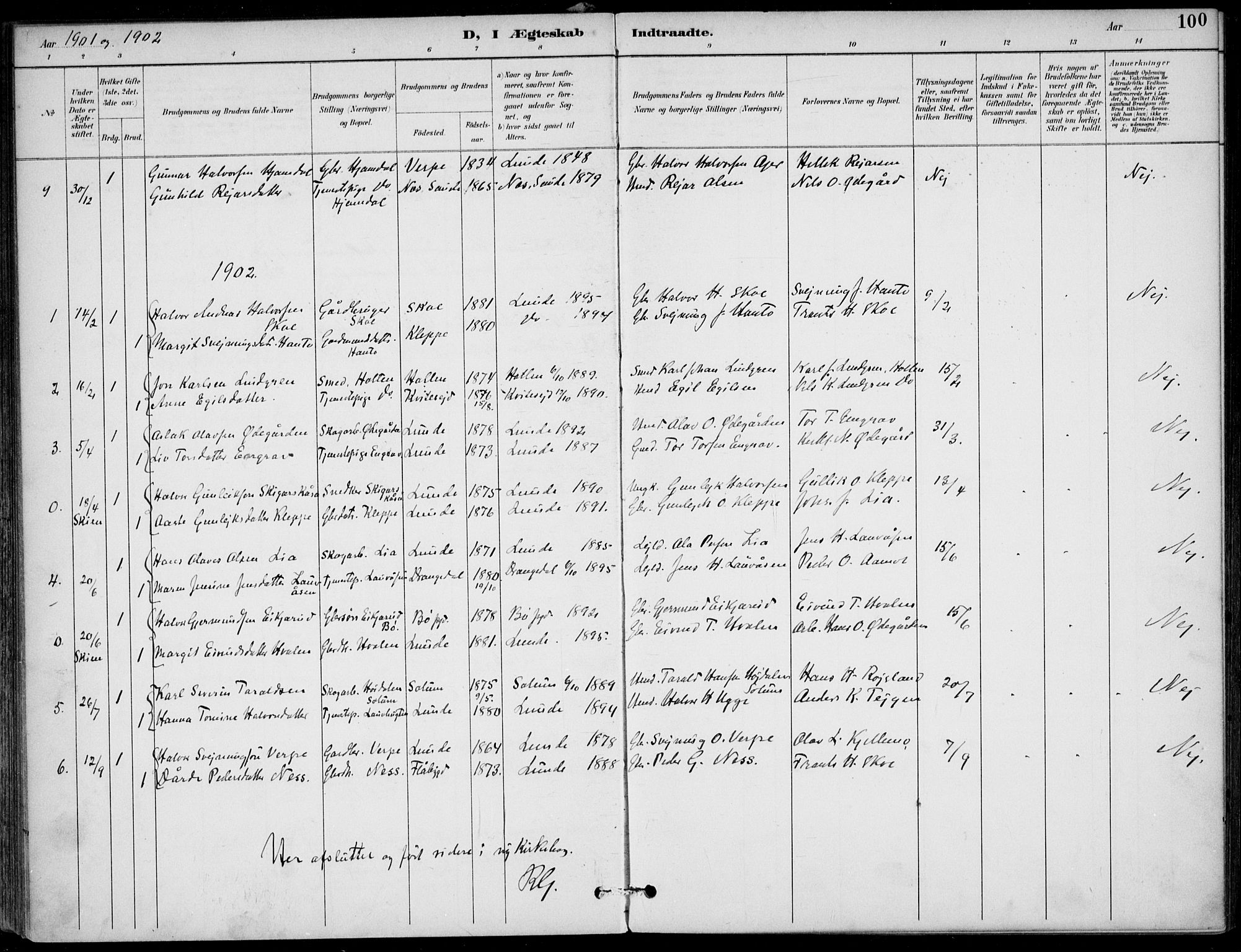 Lunde kirkebøker, AV/SAKO-A-282/F/Fa/L0003: Ministerialbok nr. I 3, 1893-1902, s. 100