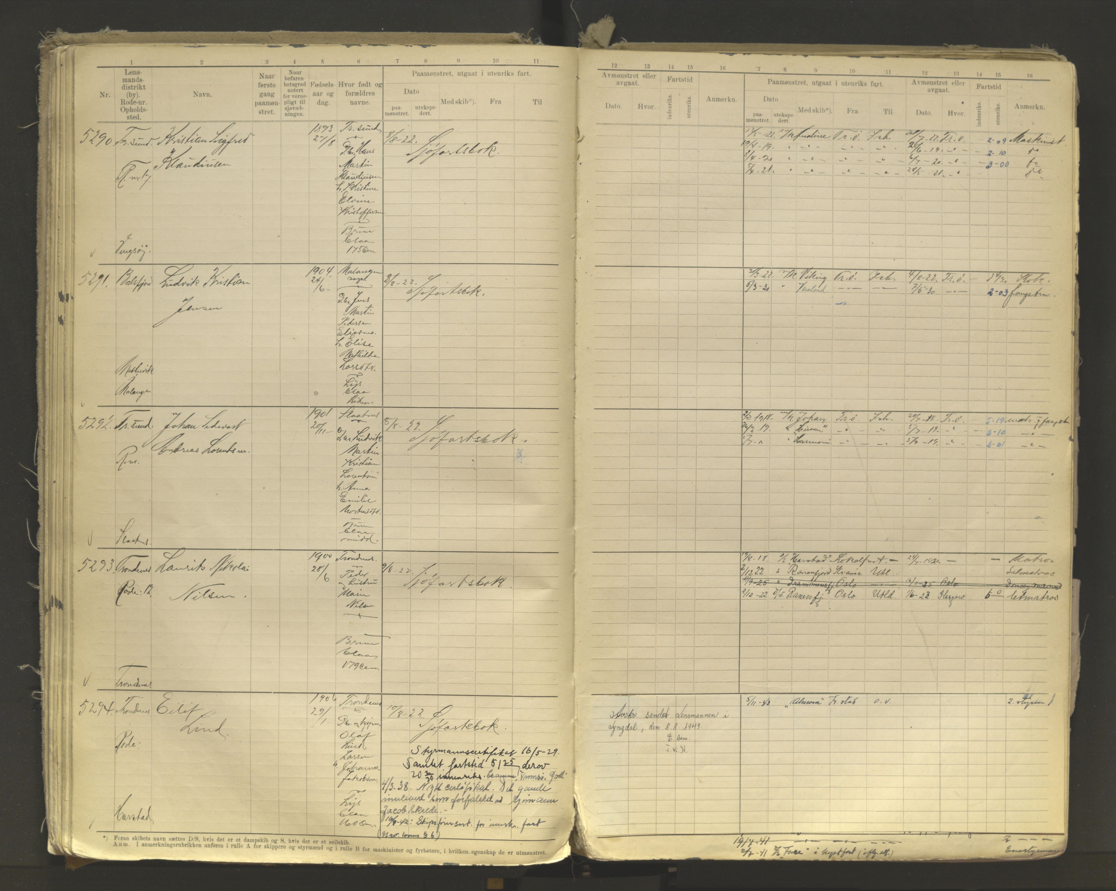 Tromsø sjømannskontor/innrullerings-/mønstringsdistrikt, AV/SATØ-S-0243/F/Fb/L0011: Annotasjonsrulle. Defekt: løs innbinding. Nr. 4973-7517, 1920-1928