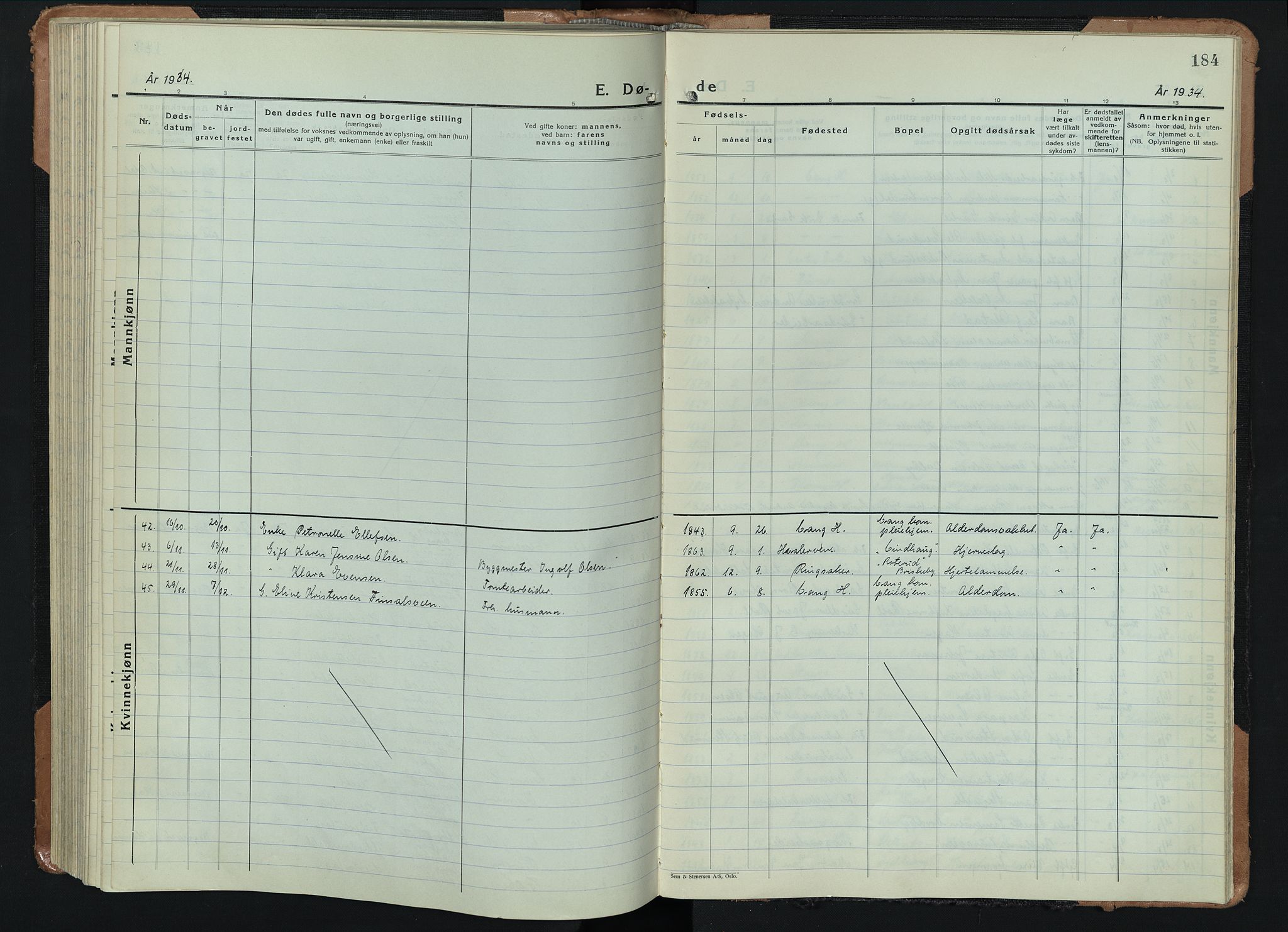 Vang prestekontor, Hedmark, AV/SAH-PREST-008/H/Ha/Hab/L0016: Klokkerbok nr. 16, 1933-1945, s. 184