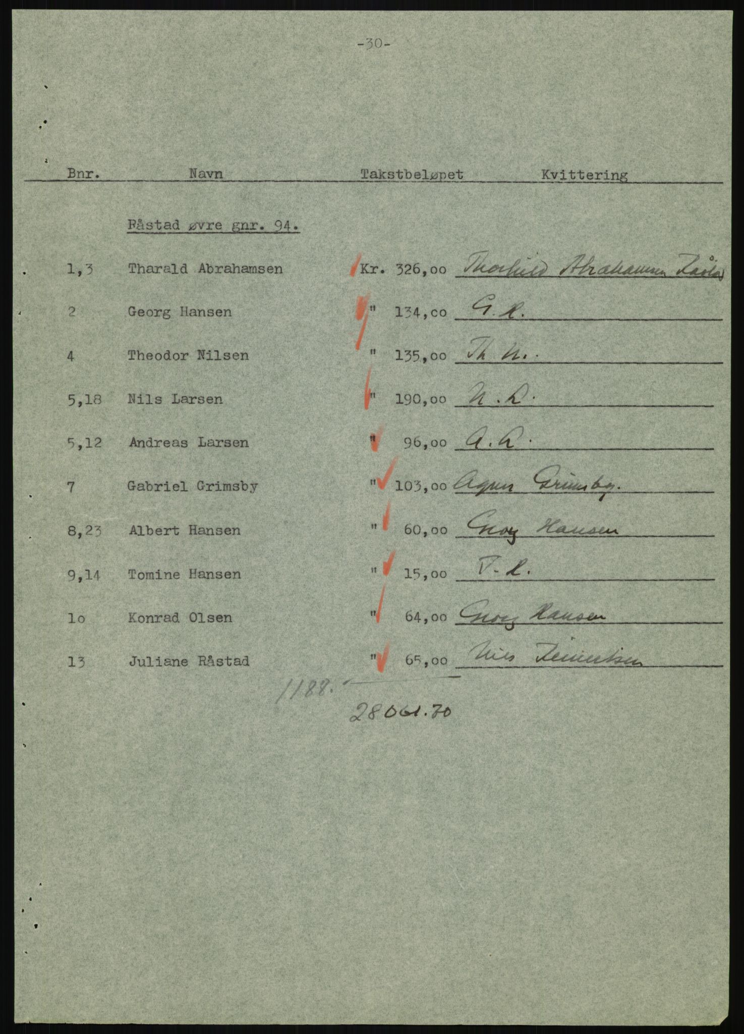 Forsvarsdepartementet, 10. kontor / Oppgjørskontoret, AV/RA-RAFA-1225/D/Db/L0180: Lista oppgjørskontor, 1942-1952, s. 1007