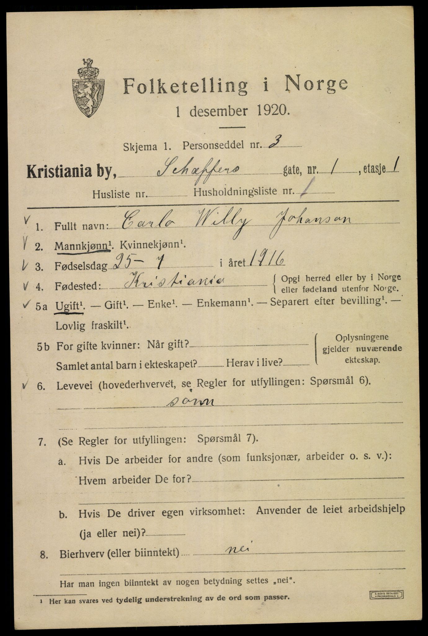 SAO, Folketelling 1920 for 0301 Kristiania kjøpstad, 1920, s. 501393